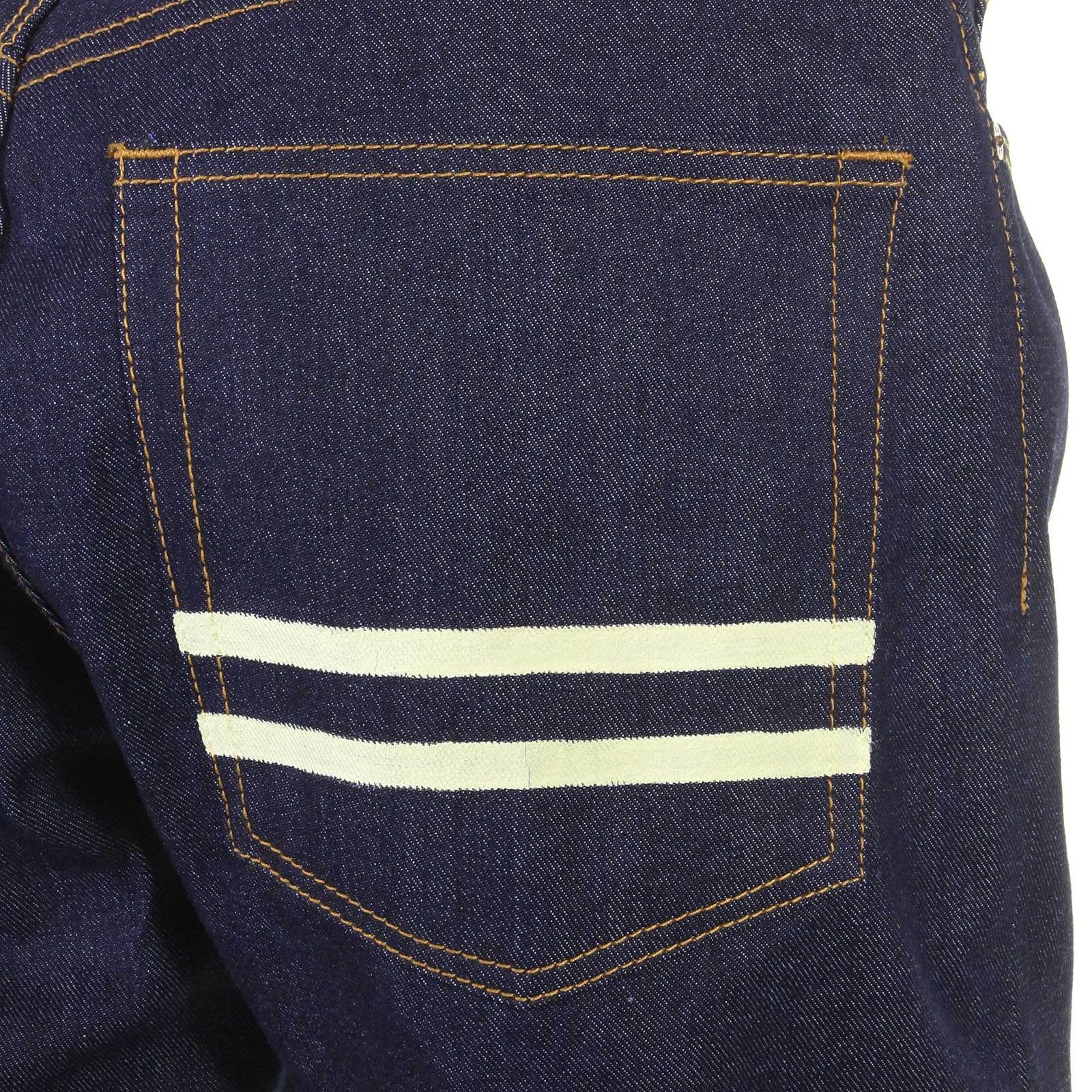 RMC JEANS HAND PAINTED OFF WHITE DARK INDIGO SLIM FIT 1001 MODEL SELVEDGE RAW DENIM JEANS FOR MEN REDM5652
