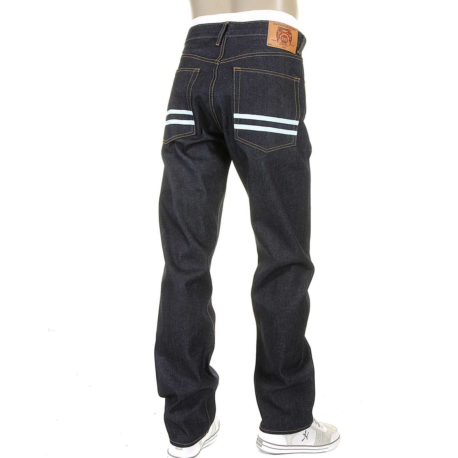 RMC MARTIN KSOHOH SLIM CUT 1001 MODEL SKY HAND PAINTED MENS SUPER EXCLUSIVE DARK INDIGO RAW DENIM JEANS REDM5656