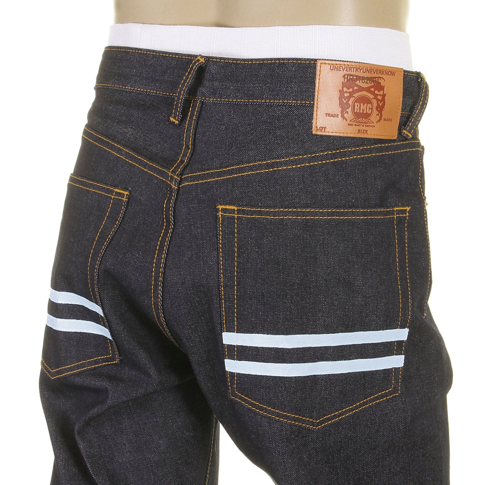 RMC MARTIN KSOHOH SLIM CUT 1001 MODEL SKY HAND PAINTED MENS SUPER EXCLUSIVE DARK INDIGO RAW DENIM JEANS REDM5656