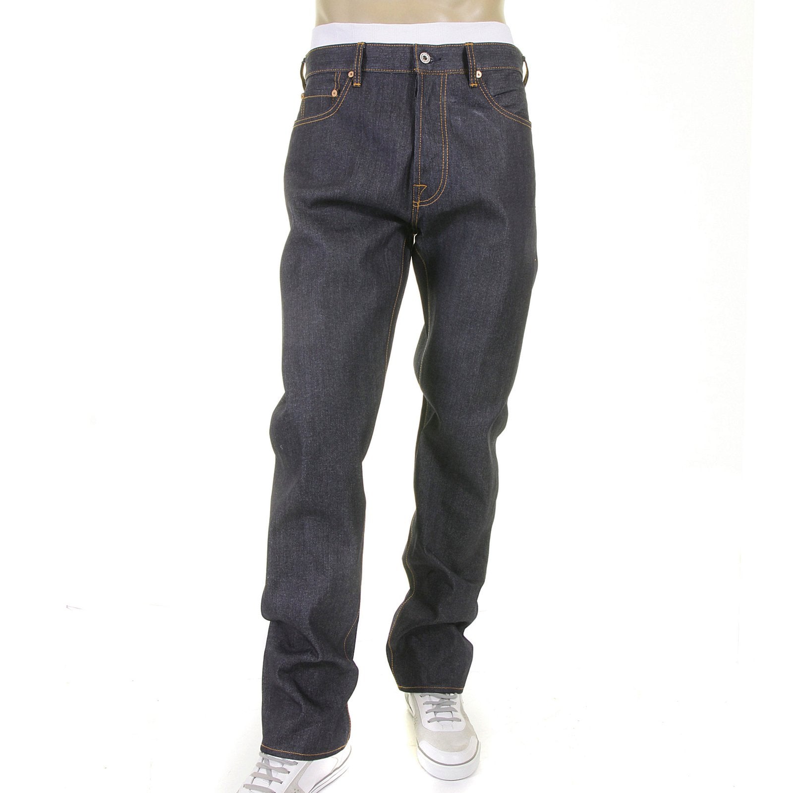RMC JEANS VINTAGE MONKEY NEW YORK AND LONDON 1001 MODEL SLIMMER CUT 999 RAW DENIM JEANS IN DARK INDIGO REDM5817