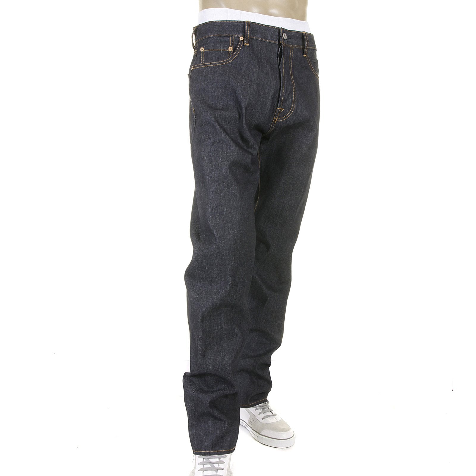RMC JEANS VINTAGE MONKEY NEW YORK AND LONDON 1001 MODEL SLIMMER CUT 999 RAW DENIM JEANS IN DARK INDIGO REDM5817