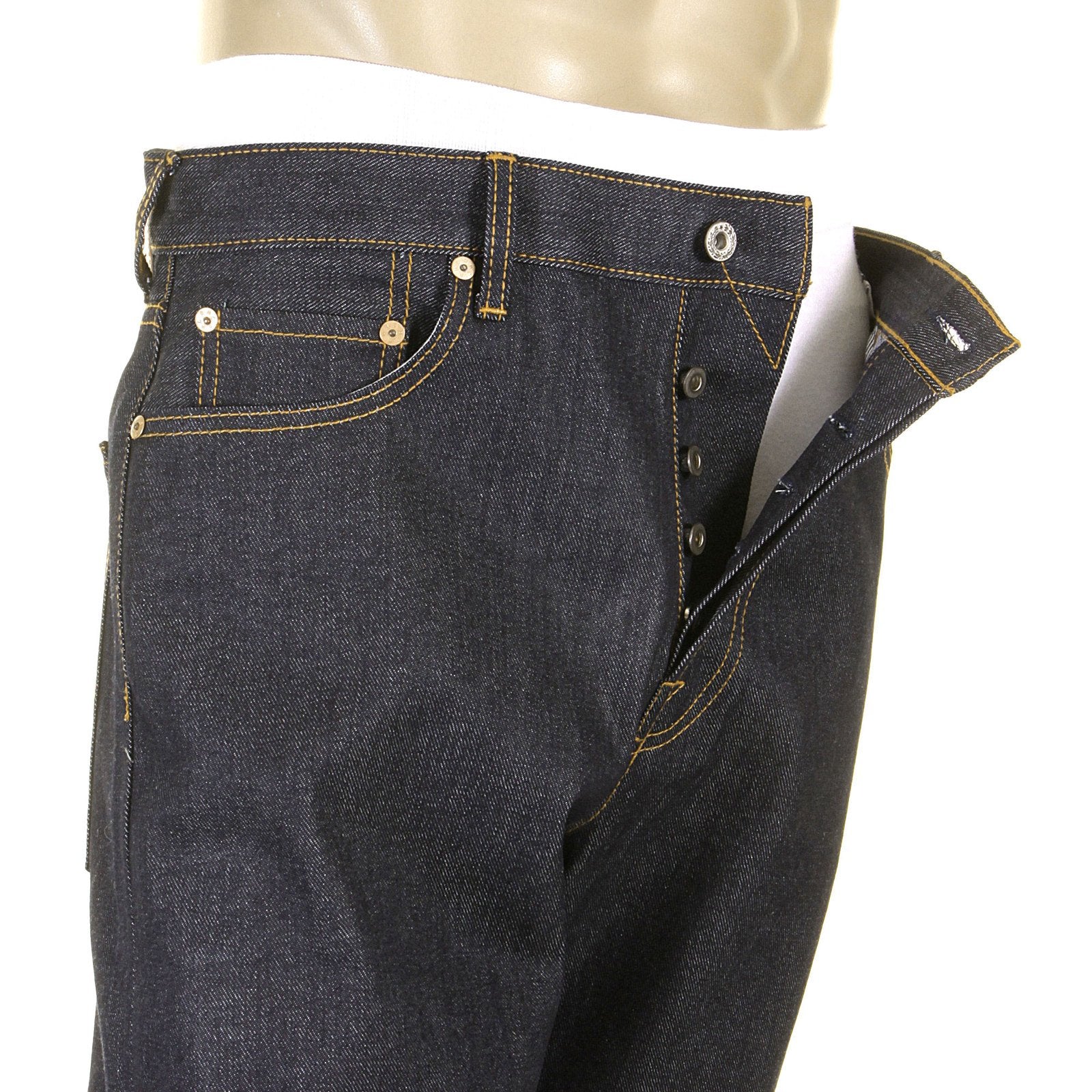 RMC JEANS VINTAGE MONKEY NEW YORK AND LONDON 1001 MODEL SLIMMER CUT 999 RAW DENIM JEANS IN DARK INDIGO REDM5817