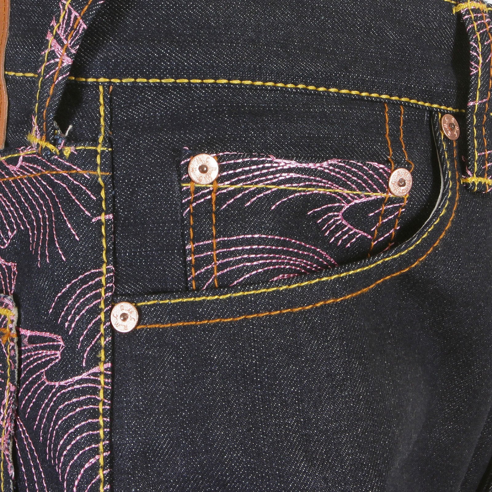 RMC JEANS EXCLUSIVE ENCHANTED PINK TSUNAMI EMBROIDERED GENUINE RAW VINTAGE CUT DENIM JEANS REDM6315
