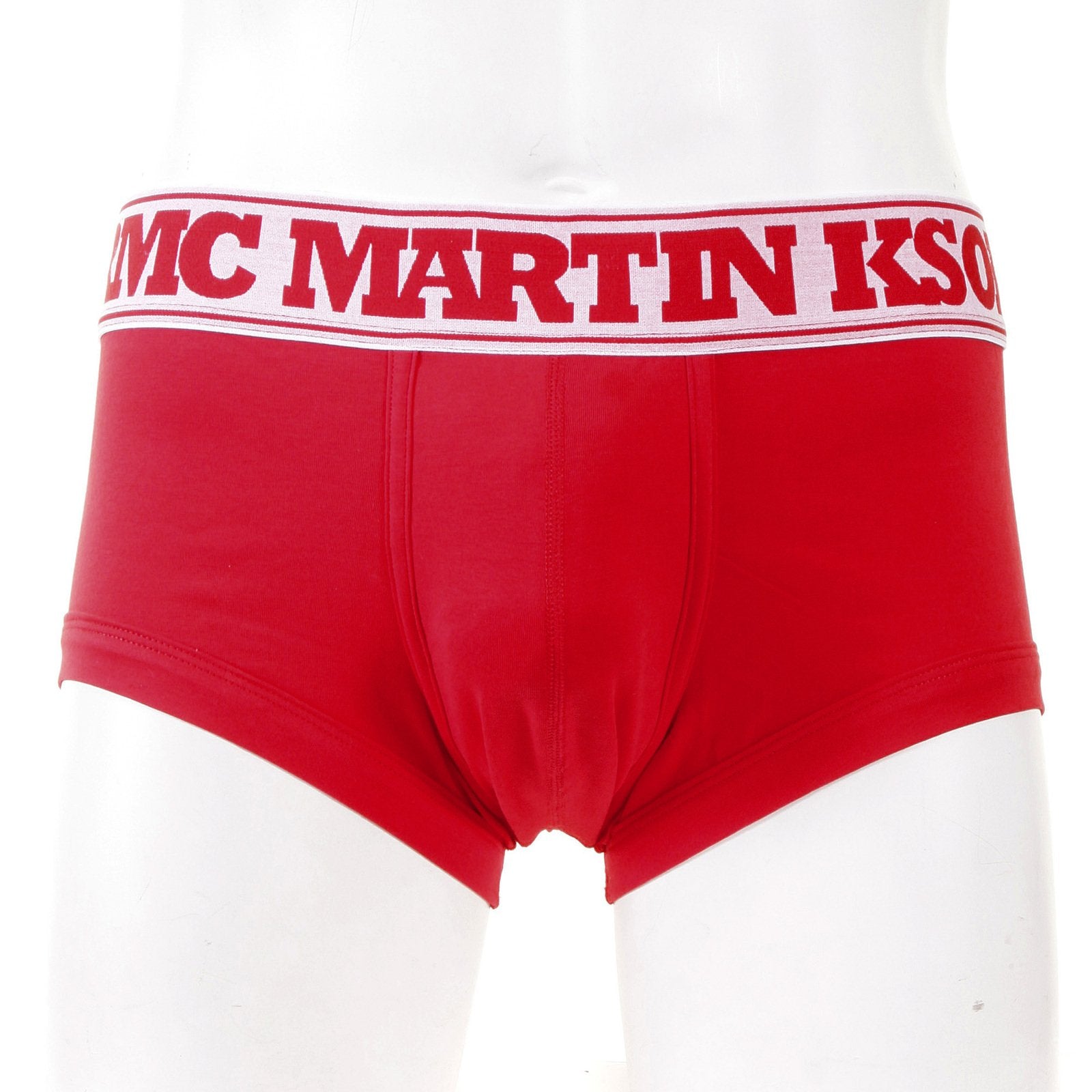 RMC JEANS RED COTTON RQU12007 STRETCH TRUNKS WITH DEEP ELASTICATED WHITE WAISTBAND AND RED WOVEN LOGO RMC003