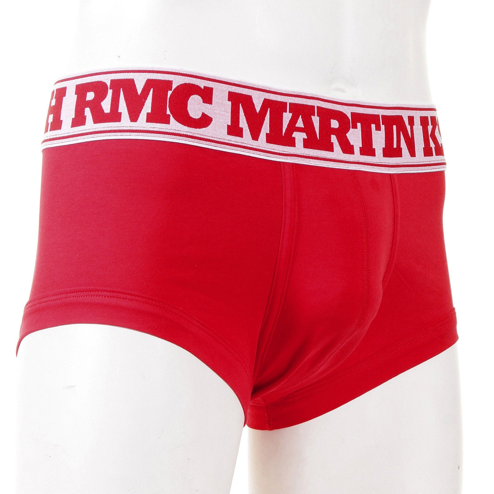 RMC JEANS RED COTTON RQU12007 STRETCH TRUNKS WITH DEEP ELASTICATED WHITE WAISTBAND AND RED WOVEN LOGO RMC003