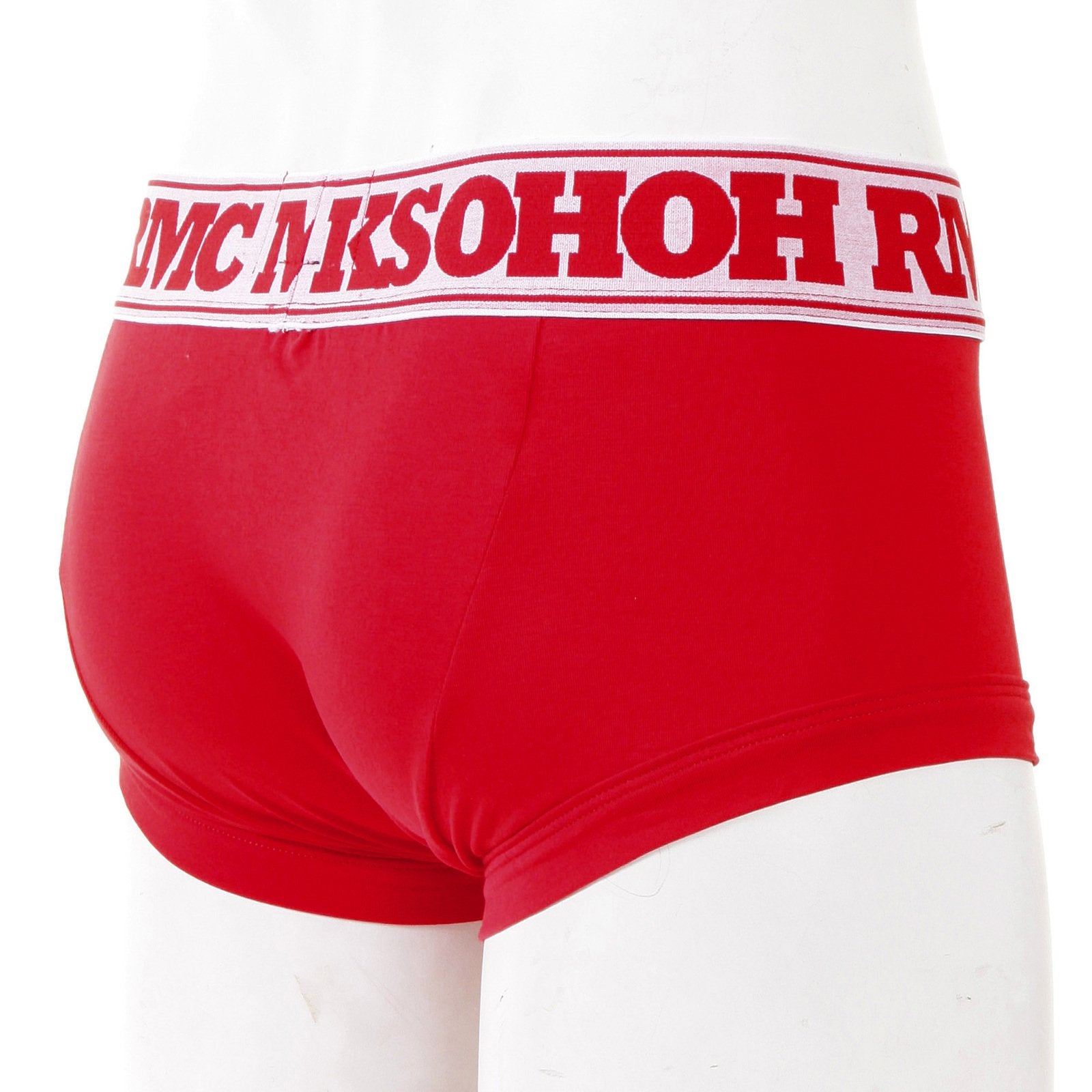 RMC JEANS RED COTTON RQU12007 STRETCH TRUNKS WITH DEEP ELASTICATED WHITE WAISTBAND AND RED WOVEN LOGO RMC003