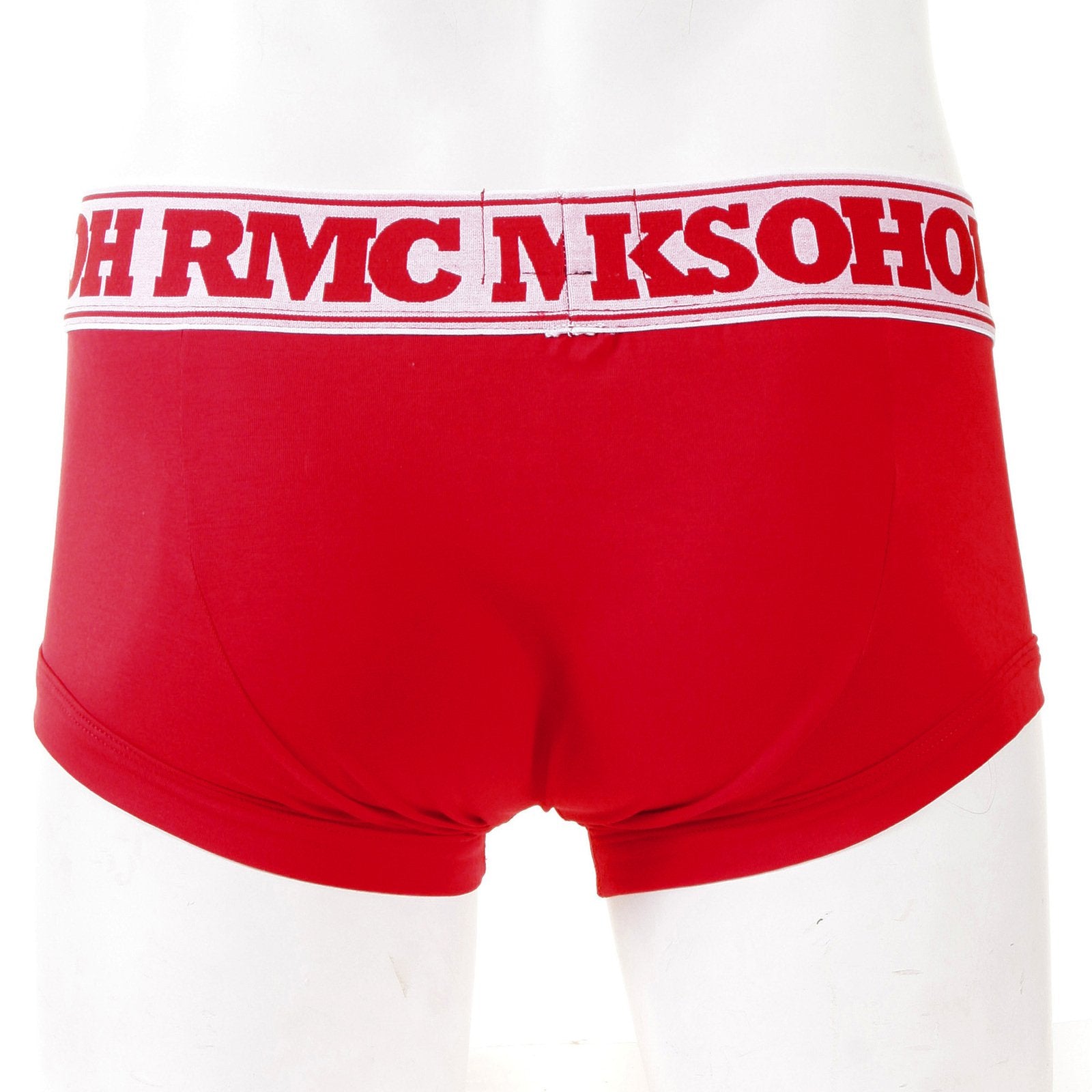 RMC JEANS RED COTTON RQU12007 STRETCH TRUNKS WITH DEEP ELASTICATED WHITE WAISTBAND AND RED WOVEN LOGO RMC003