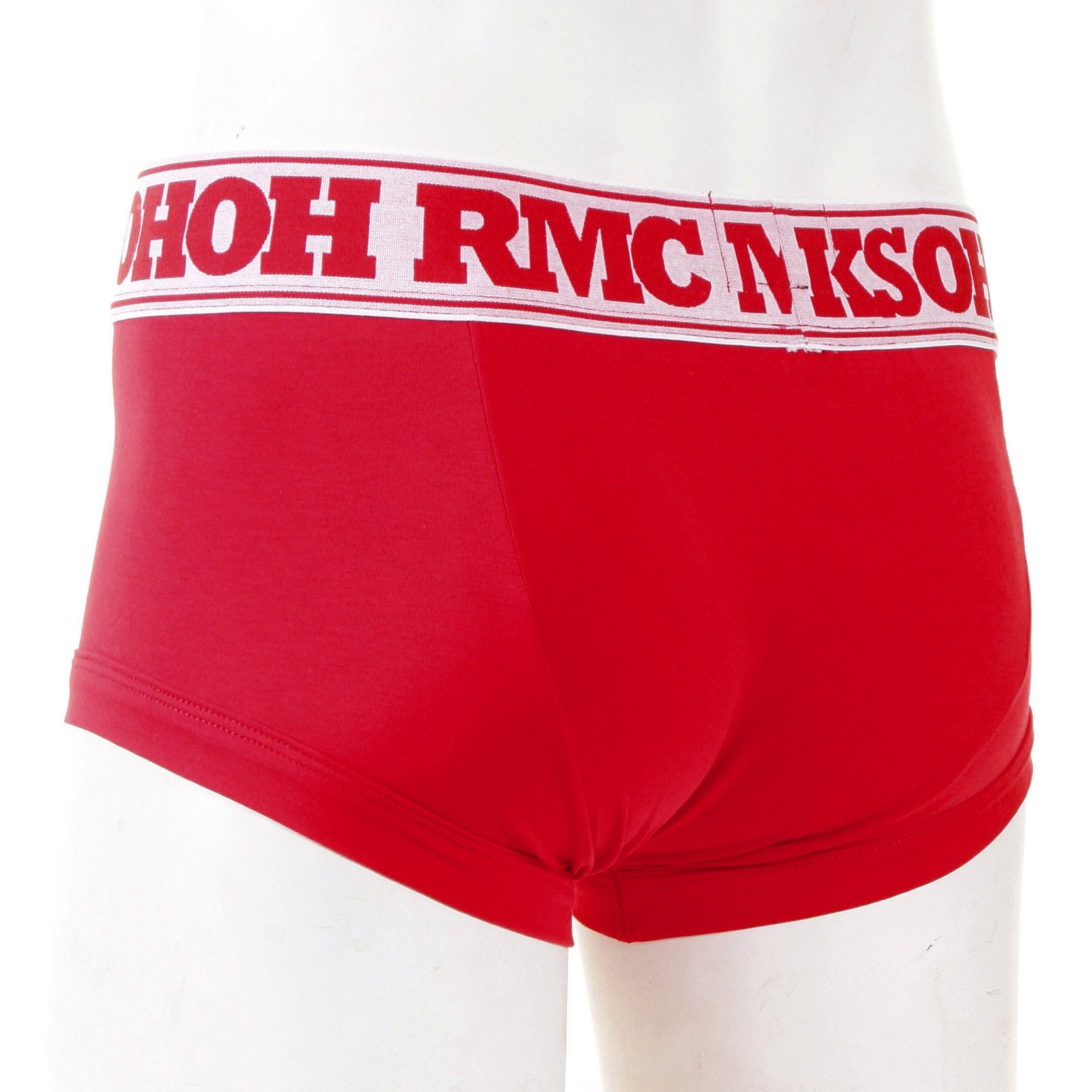 RMC JEANS RED COTTON RQU12007 STRETCH TRUNKS WITH DEEP ELASTICATED WHITE WAISTBAND AND RED WOVEN LOGO RMC003