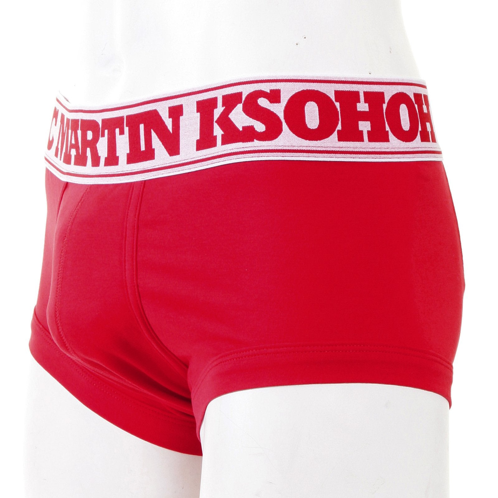 RMC JEANS RED COTTON RQU12007 STRETCH TRUNKS WITH DEEP ELASTICATED WHITE WAISTBAND AND RED WOVEN LOGO RMC003