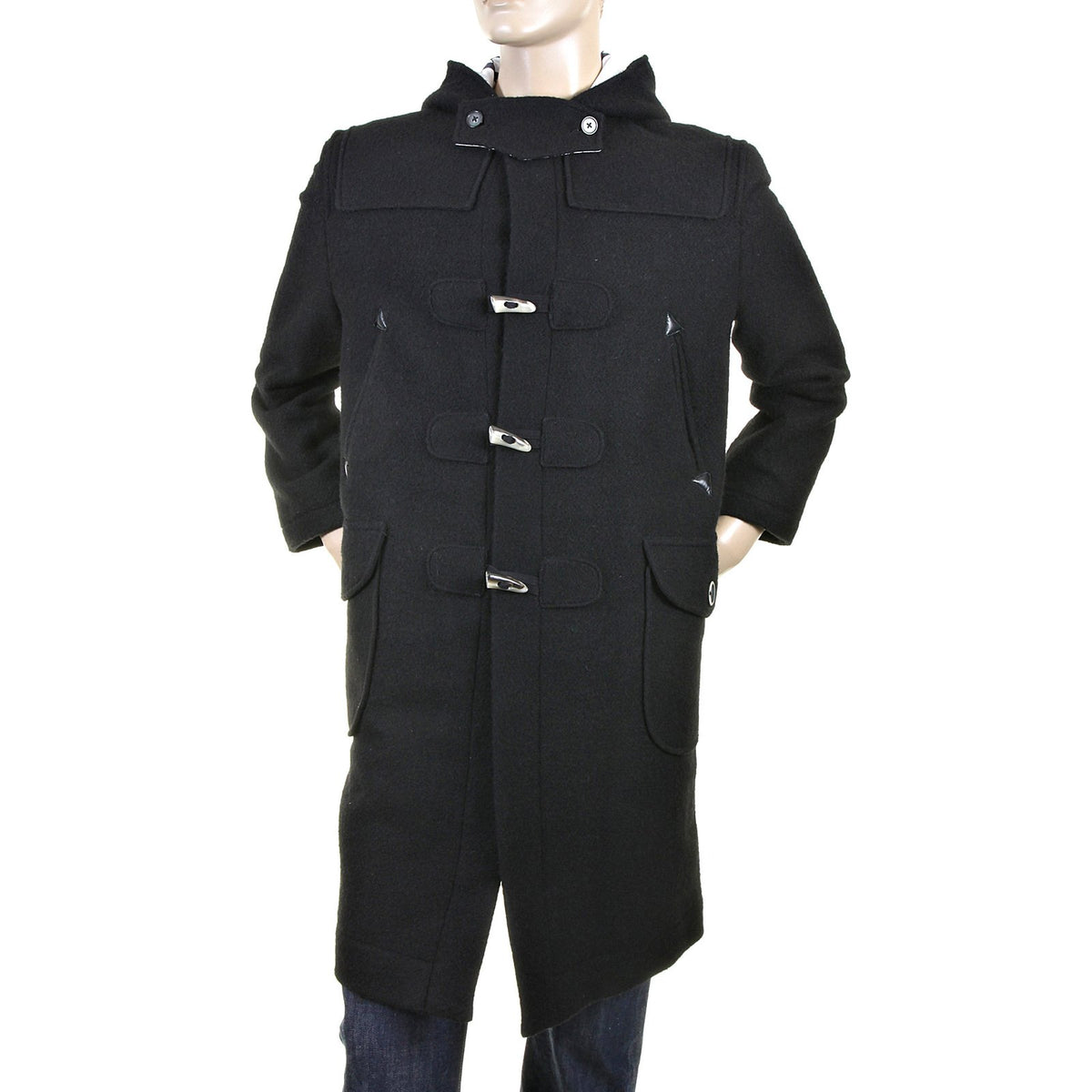 RMC JEANS MENS REGULAR FIT FISHERMANS DUFFLE COAT IN BLACK WOOL RMC2336