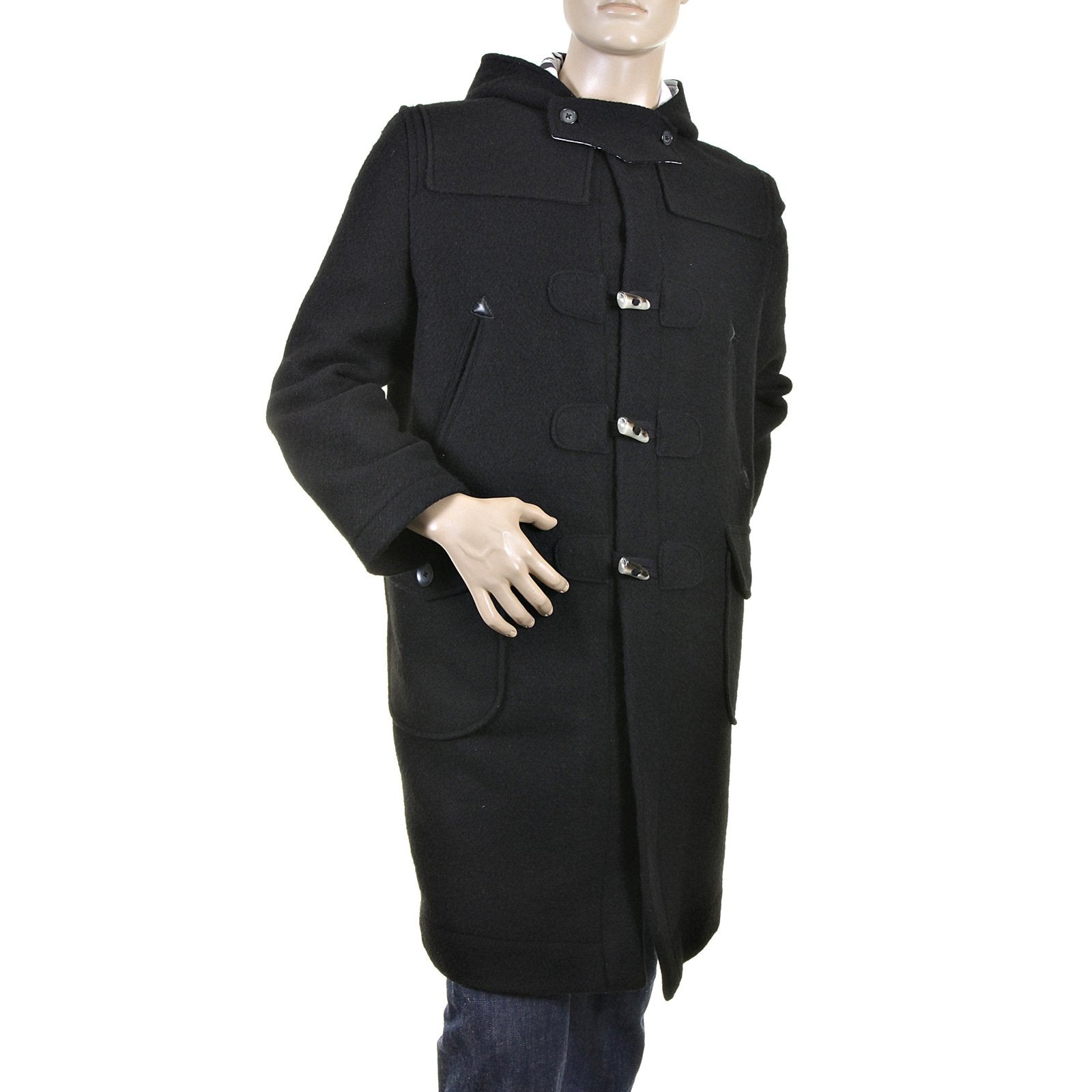 RMC JEANS MENS REGULAR FIT FISHERMANS DUFFLE COAT IN BLACK WOOL RMC2336