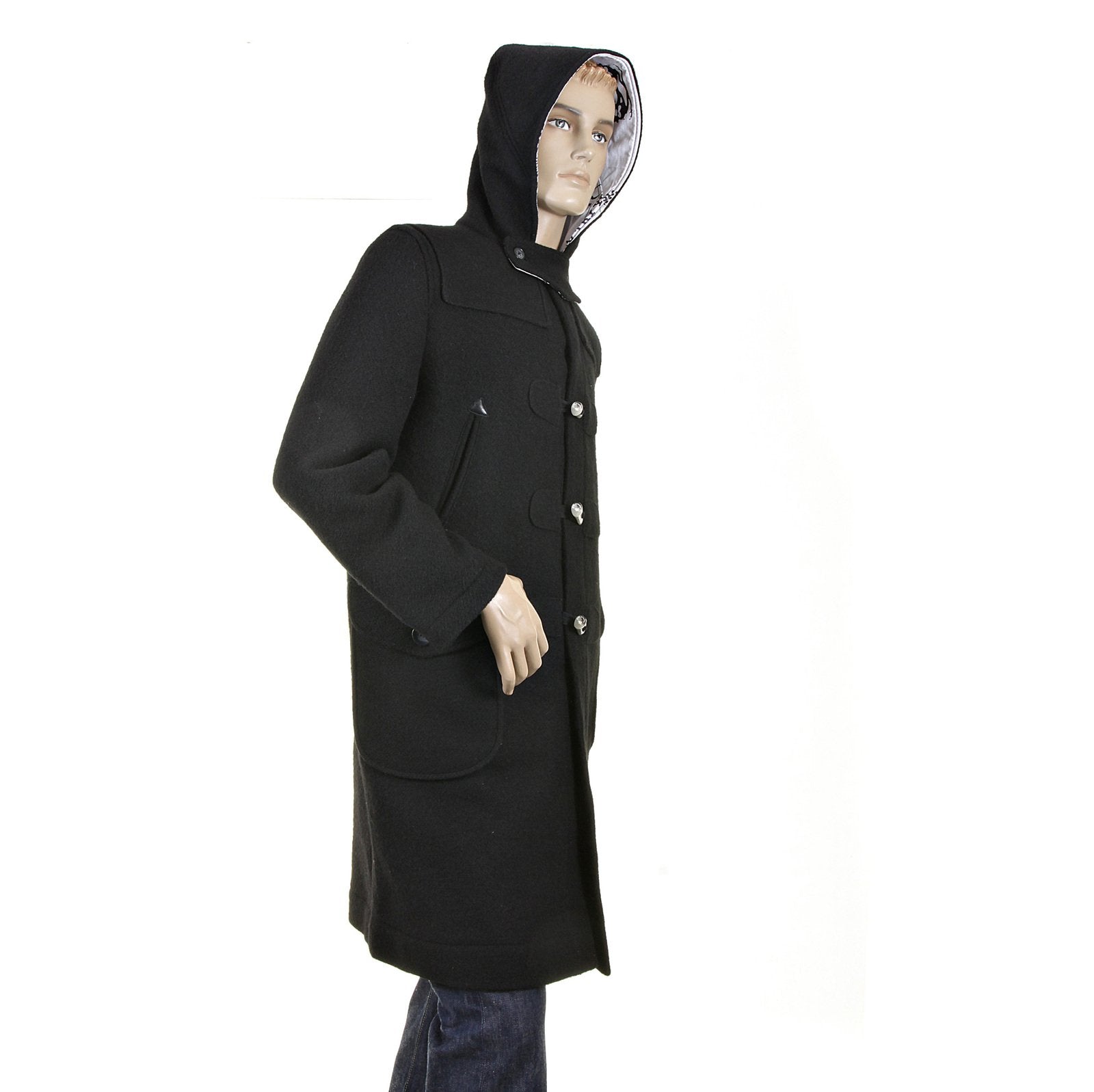 RMC JEANS MENS REGULAR FIT FISHERMANS DUFFLE COAT IN BLACK WOOL RMC2336