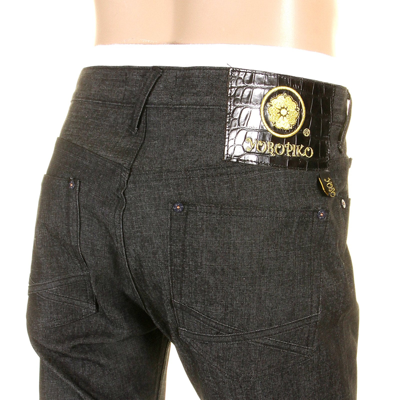 YOROPIKO MENS SUPER EXCLUSIVE BLACK STRETCH SLIM FIT DENIM JEANS BY MARTIN YAT MING YORO0468