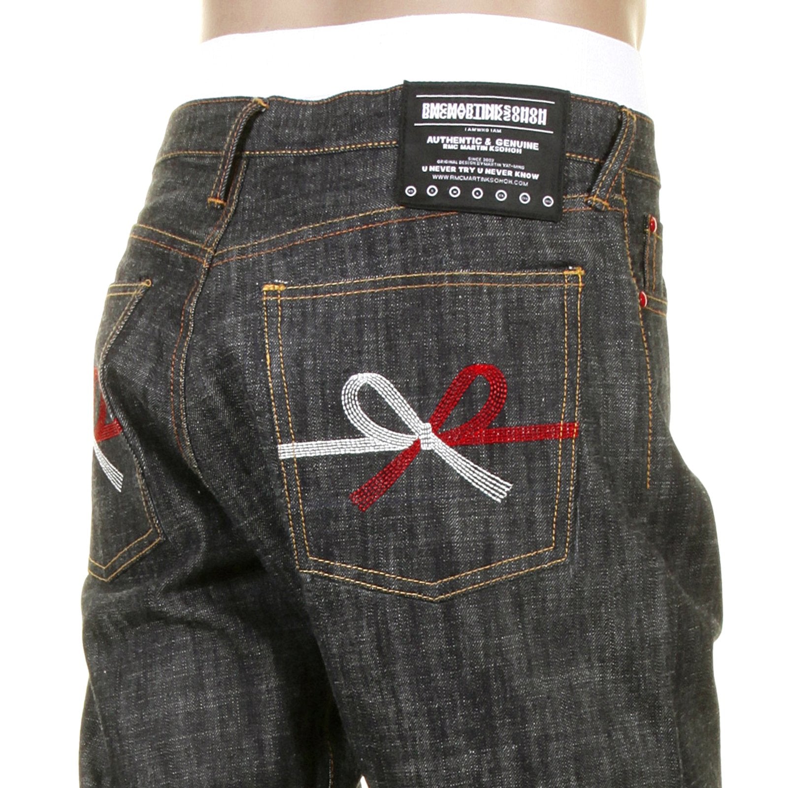 RMC SUPER EXCLUSIVE MKWS 9TH ANNIVERSARY MIZUHIKI RQP11104 BLACK UNWASHED SELVEDGE RAW DENIM JEANS REDM1205