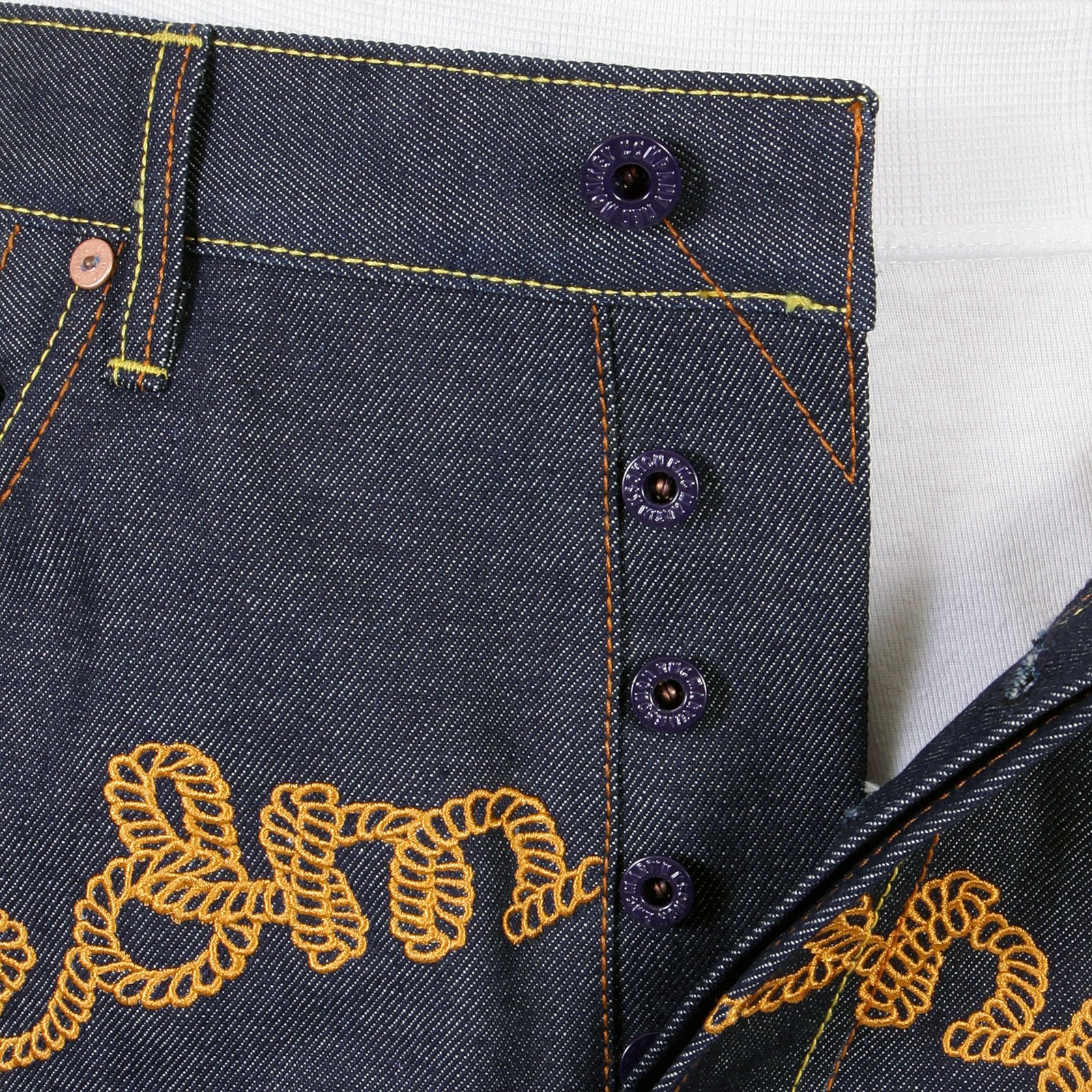 RMC JEANS X YOROPIKO RAW RQP11090 SELVEDGE INDIGO DENIM JEANS WITH CHAIN STITCH EMBROIDERY REDM1210