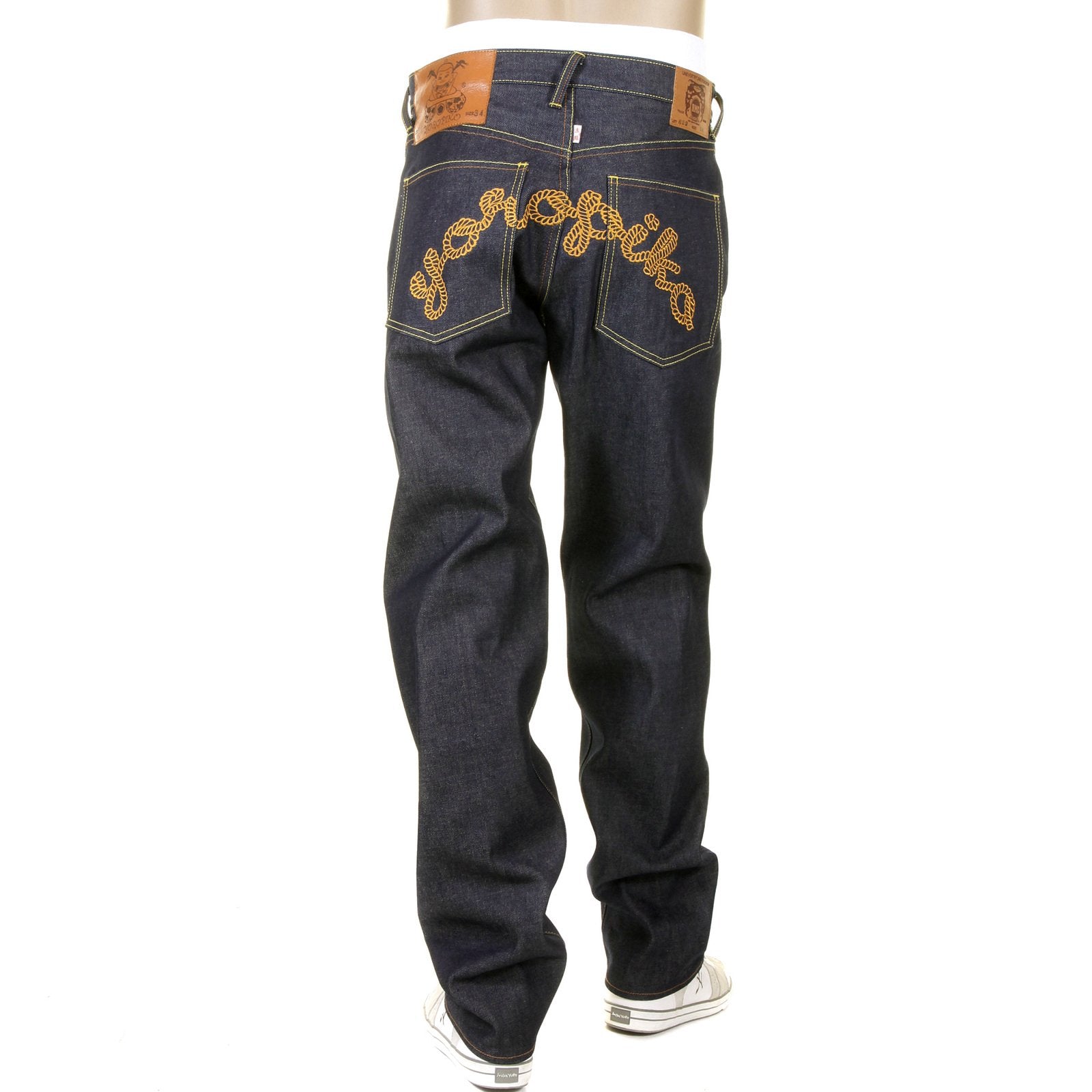 RMC JEANS X YOROPIKO RAW RQP11090 SELVEDGE INDIGO DENIM JEANS WITH CHAIN STITCH EMBROIDERY REDM1210