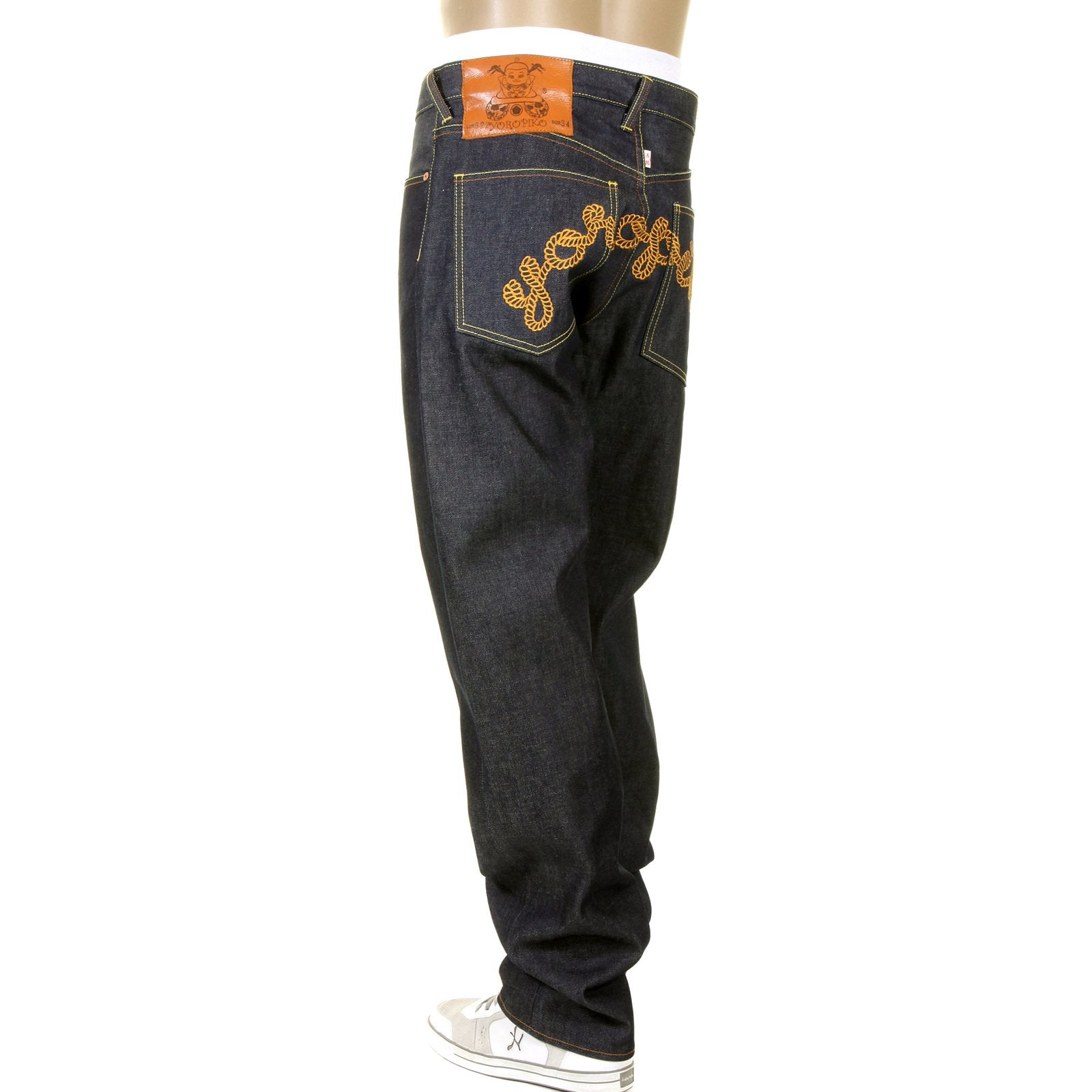 RMC JEANS X YOROPIKO RAW RQP11090 SELVEDGE INDIGO DENIM JEANS WITH CHAIN STITCH EMBROIDERY REDM1210