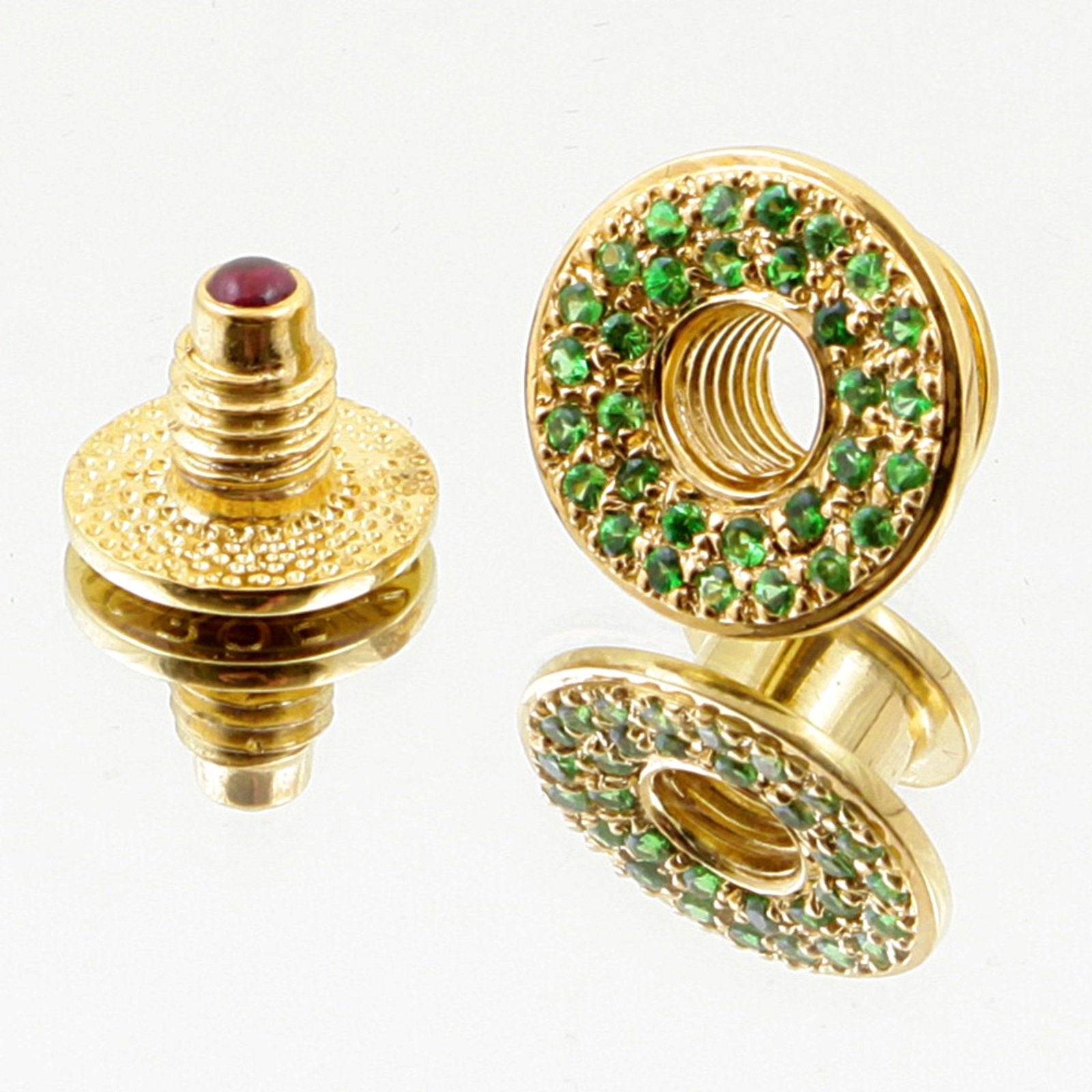 RMC JEANS CUSTOM MADE PRECIOUS STONE GREEN GARNET GIFT BOX BUTTON SET RMC2380