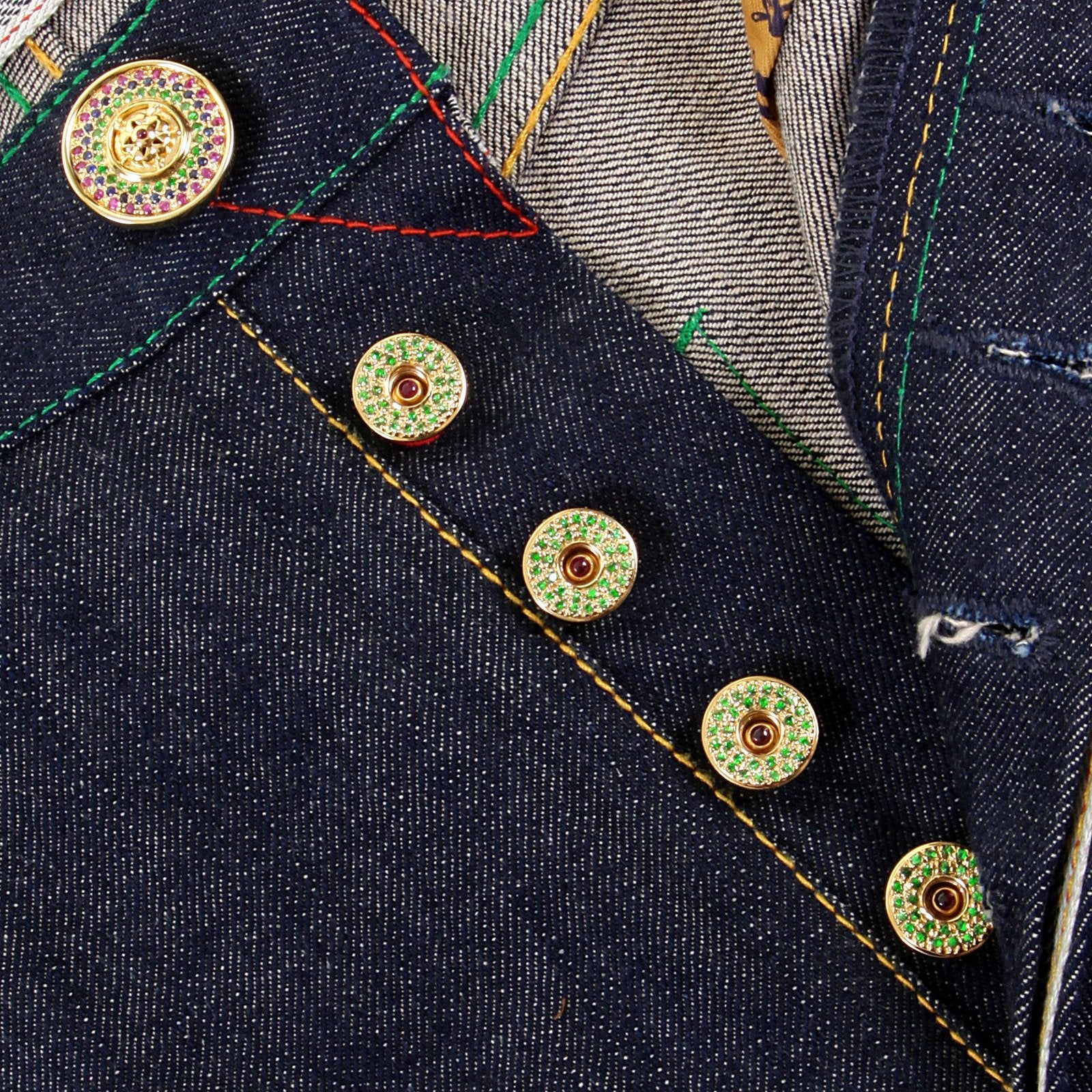 RMC JEANS CUSTOM MADE PRECIOUS STONE GREEN GARNET GIFT BOX BUTTON SET RMC2380