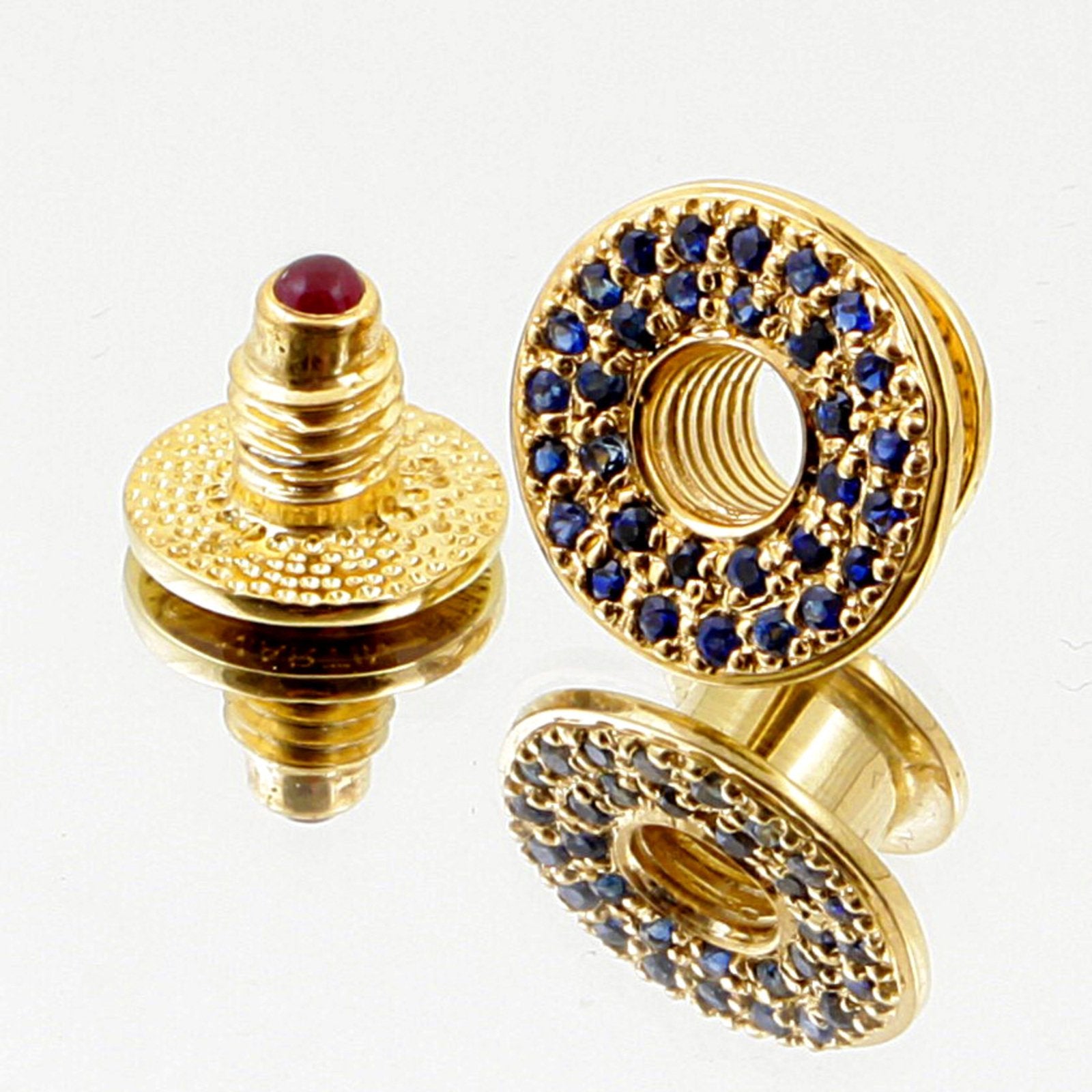 RMC JEANS BLUE SAPPHIRE CUSTOM MADE PRECIOUS STONE GIFT BOX BUTTON SET RMC2369
