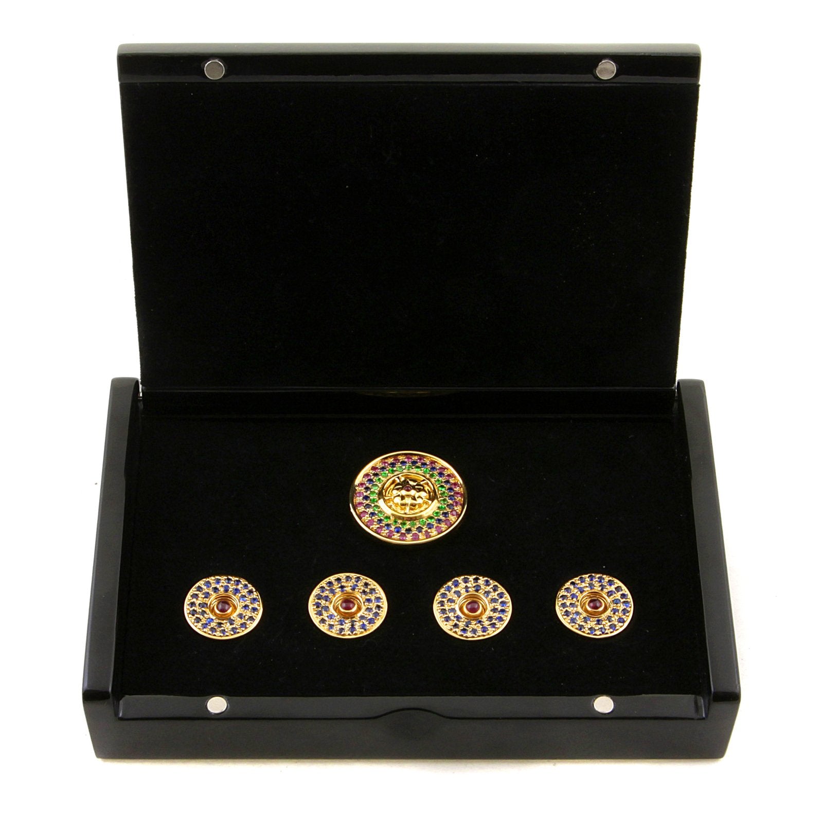 RMC JEANS BLUE SAPPHIRE CUSTOM MADE PRECIOUS STONE GIFT BOX BUTTON SET RMC2369