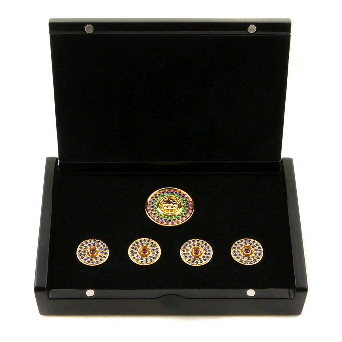RMC JEANS BLUE SAPPHIRE CUSTOM MADE PRECIOUS STONE GIFT BOX BUTTON SET RMC2369