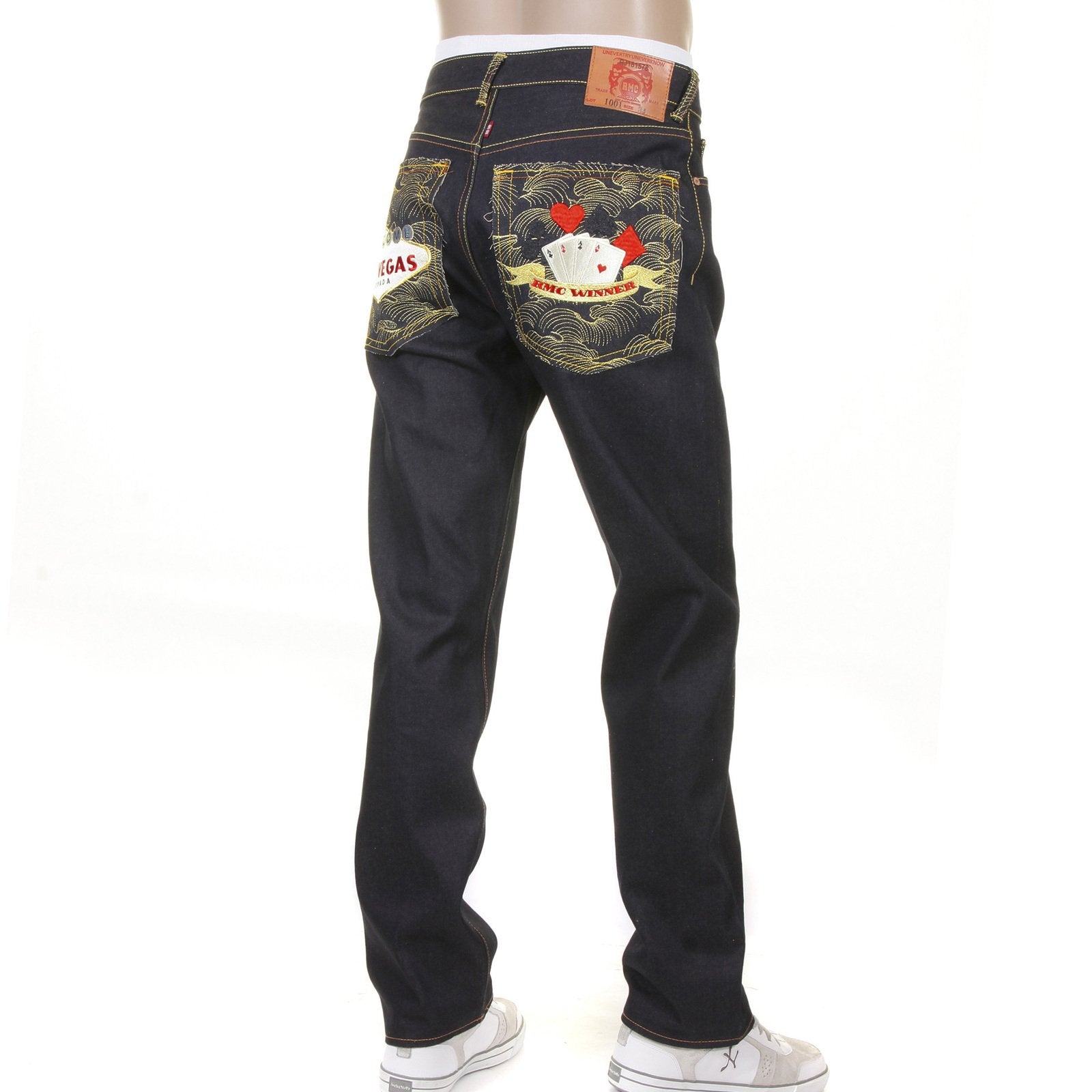 RMC JEANS LAS VEGAS 1001 MODEL SLIMMER CUT DARK INDIGO RMC WINNER UNWASHED RAW DENIM JEANS WITH SUPER EXCLUSIVE DESIGN RMC1218