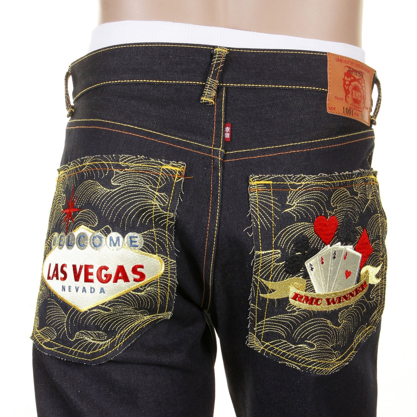 RMC JEANS LAS VEGAS 1001 MODEL SLIMMER CUT DARK INDIGO RMC WINNER UNWASHED RAW DENIM JEANS WITH SUPER EXCLUSIVE DESIGN RMC1218