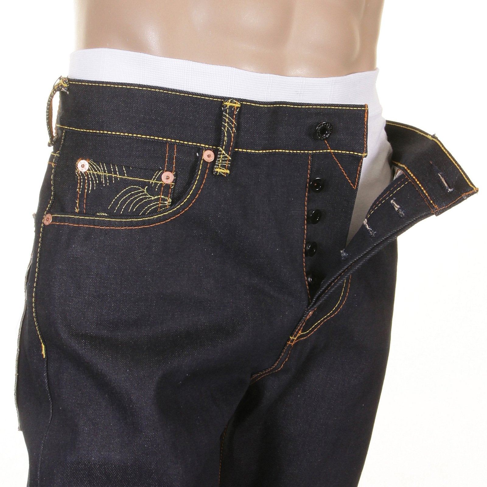 RMC JEANS LAS VEGAS 1001 MODEL SLIMMER CUT DARK INDIGO RMC WINNER UNWASHED RAW DENIM JEANS WITH SUPER EXCLUSIVE DESIGN RMC1218