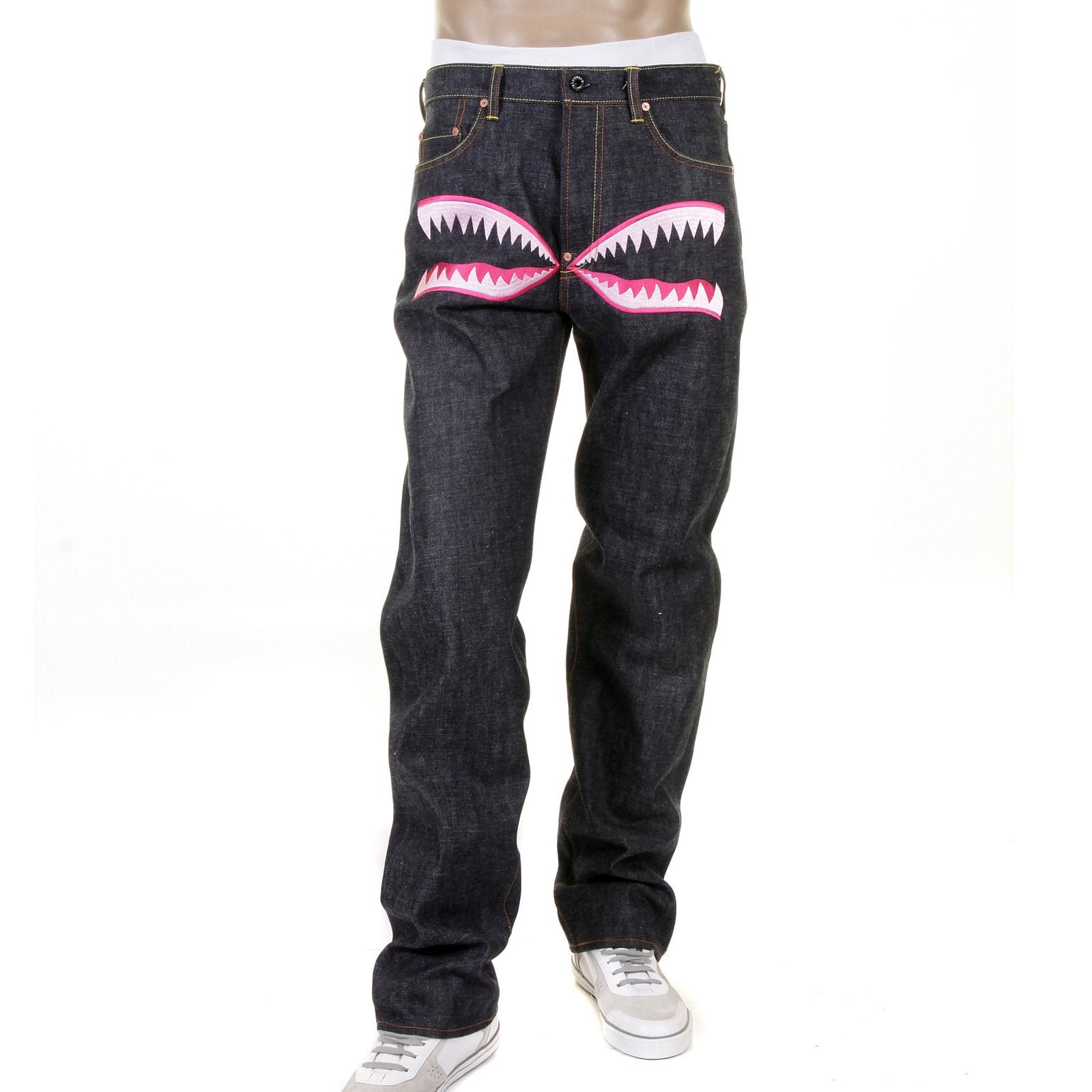 RMC JEANS SLIMMER CUT 1001 MODEL PINK CAMO EMBROIDERED RQP11050 SELVEDGE RAW UNWASHED DENIM JEANS REDM1243