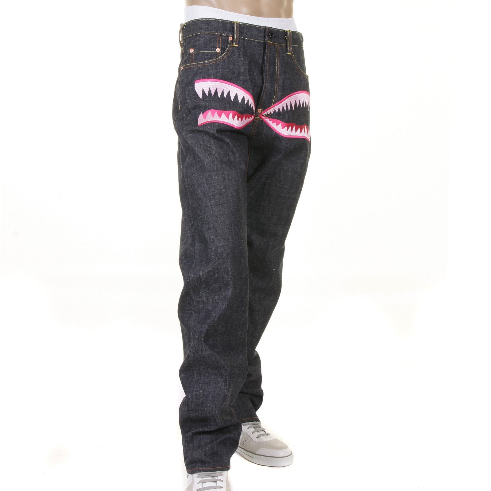 RMC JEANS SLIMMER CUT 1001 MODEL PINK CAMO EMBROIDERED RQP11050 SELVEDGE RAW UNWASHED DENIM JEANS REDM1243