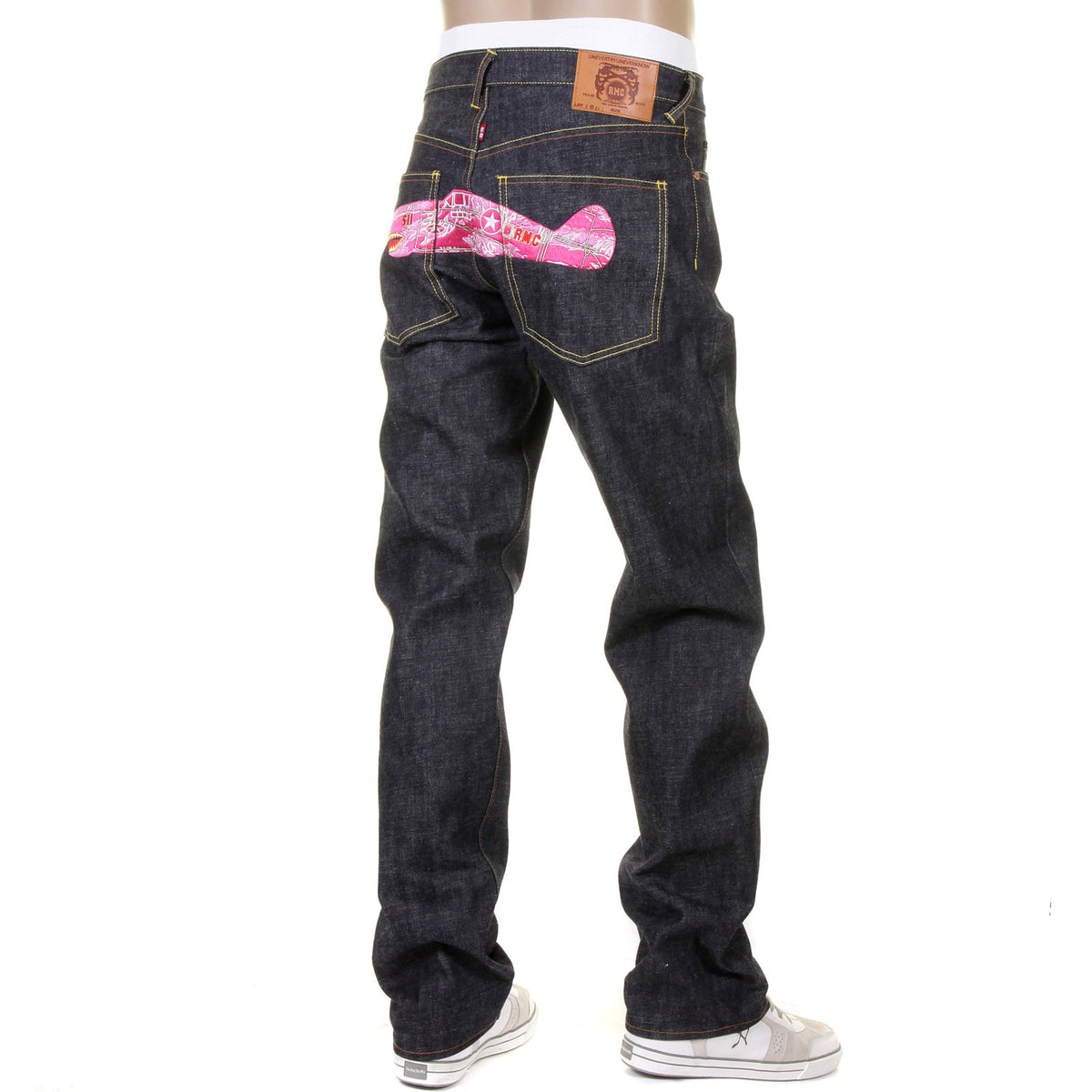 RMC JEANS SLIMMER CUT 1001 MODEL PINK CAMO EMBROIDERED RQP11050 SELVEDGE RAW UNWASHED DENIM JEANS REDM1243
