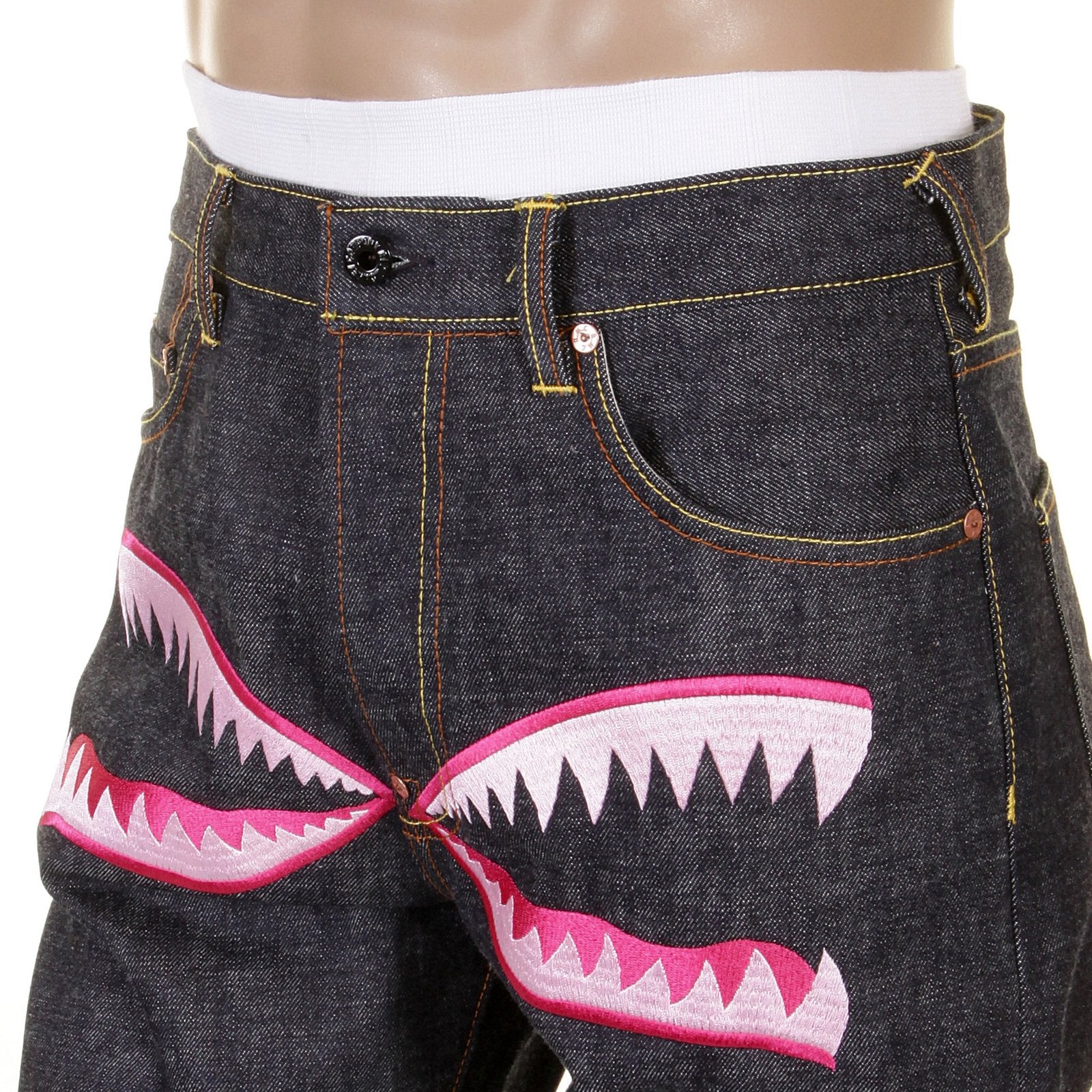 RMC JEANS SLIMMER CUT 1001 MODEL PINK CAMO EMBROIDERED RQP11050 SELVEDGE RAW UNWASHED DENIM JEANS REDM1243