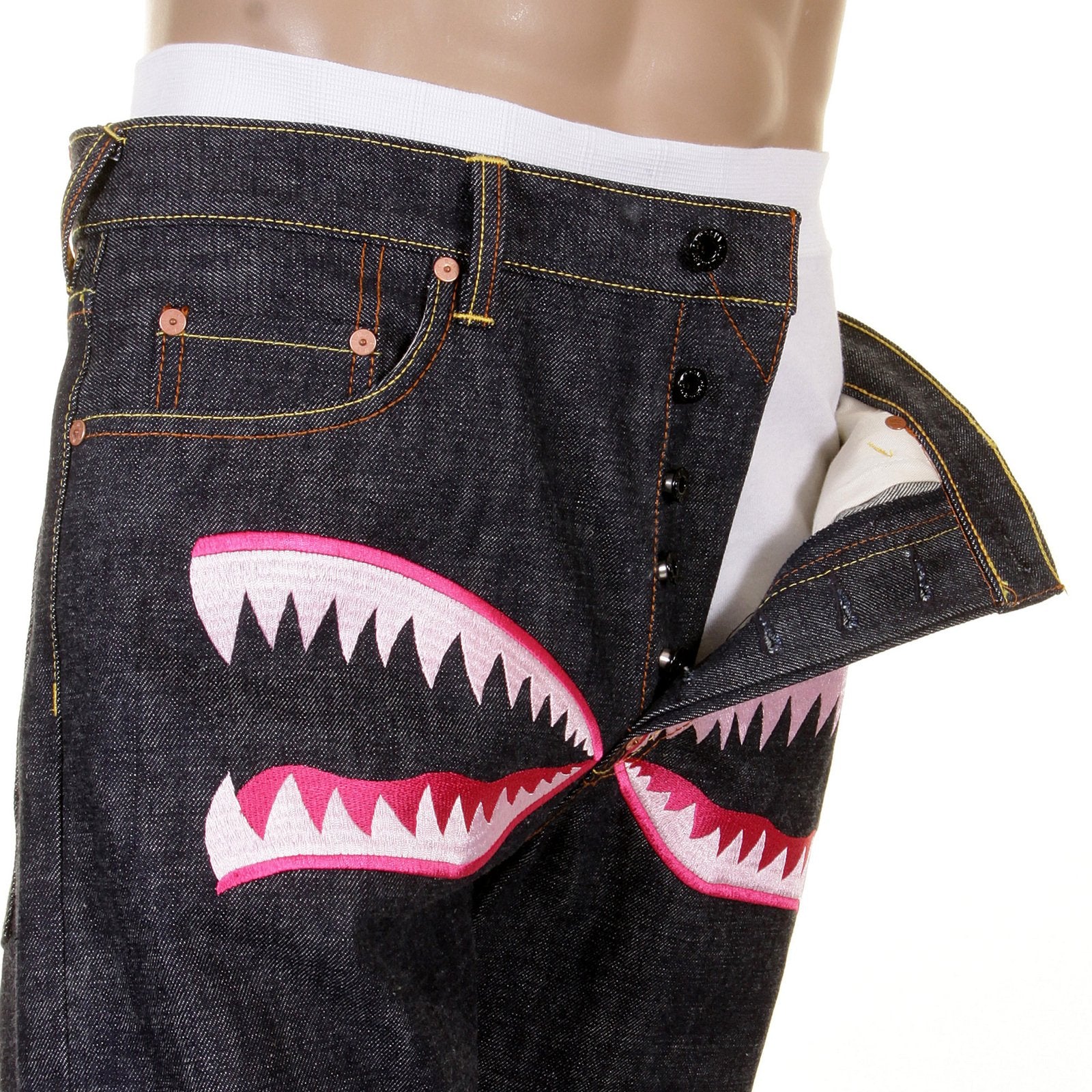 RMC JEANS SLIMMER CUT 1001 MODEL PINK CAMO EMBROIDERED RQP11050 SELVEDGE RAW UNWASHED DENIM JEANS REDM1243