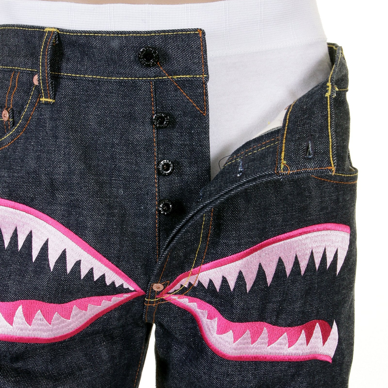 RMC JEANS SLIMMER CUT 1001 MODEL PINK CAMO EMBROIDERED RQP11050 SELVEDGE RAW UNWASHED DENIM JEANS REDM1243