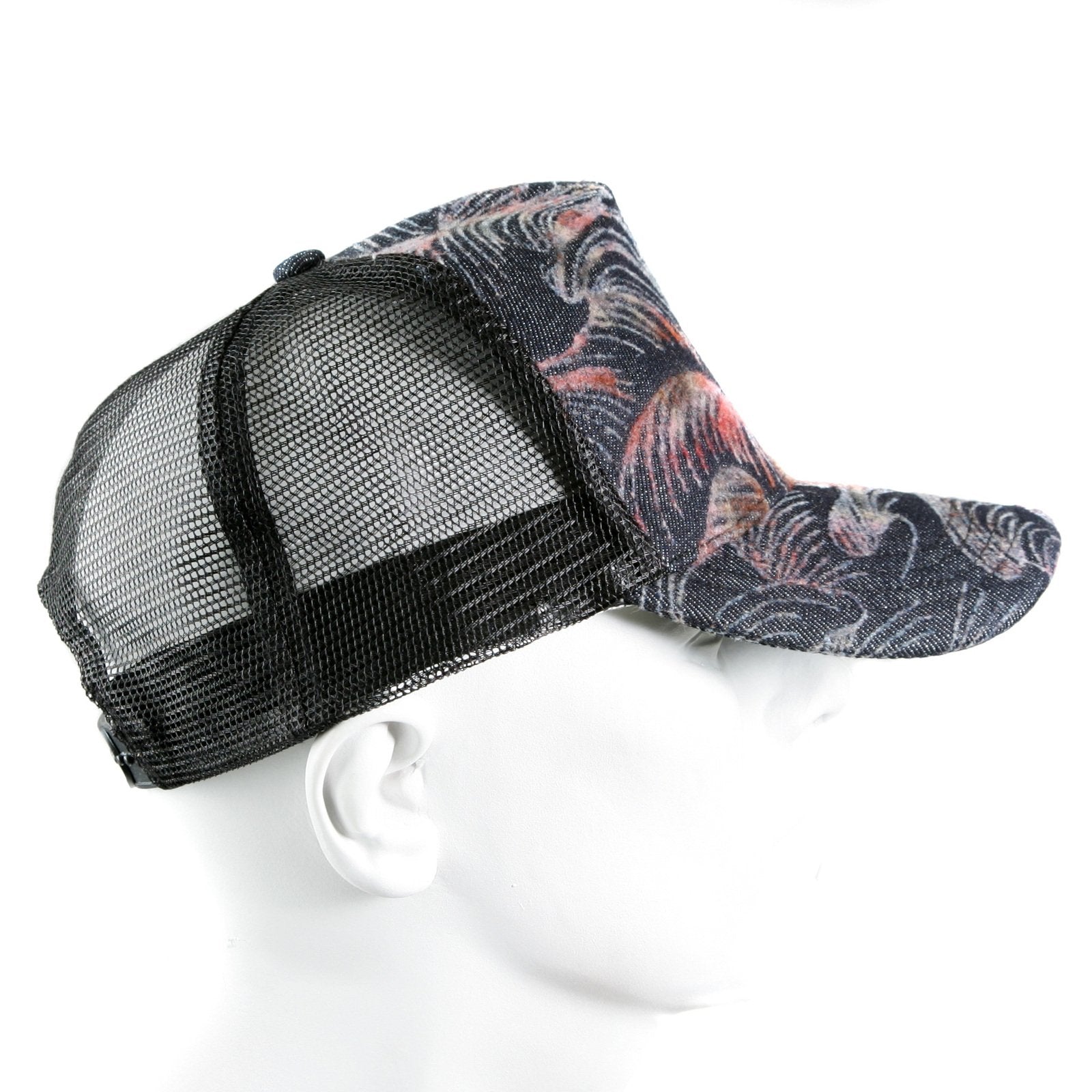 RMC JEANS PINK FLOCK TSUNAMI WAVE EMBROIDERED BLACK MESH CAP FOR MEN REDM5902