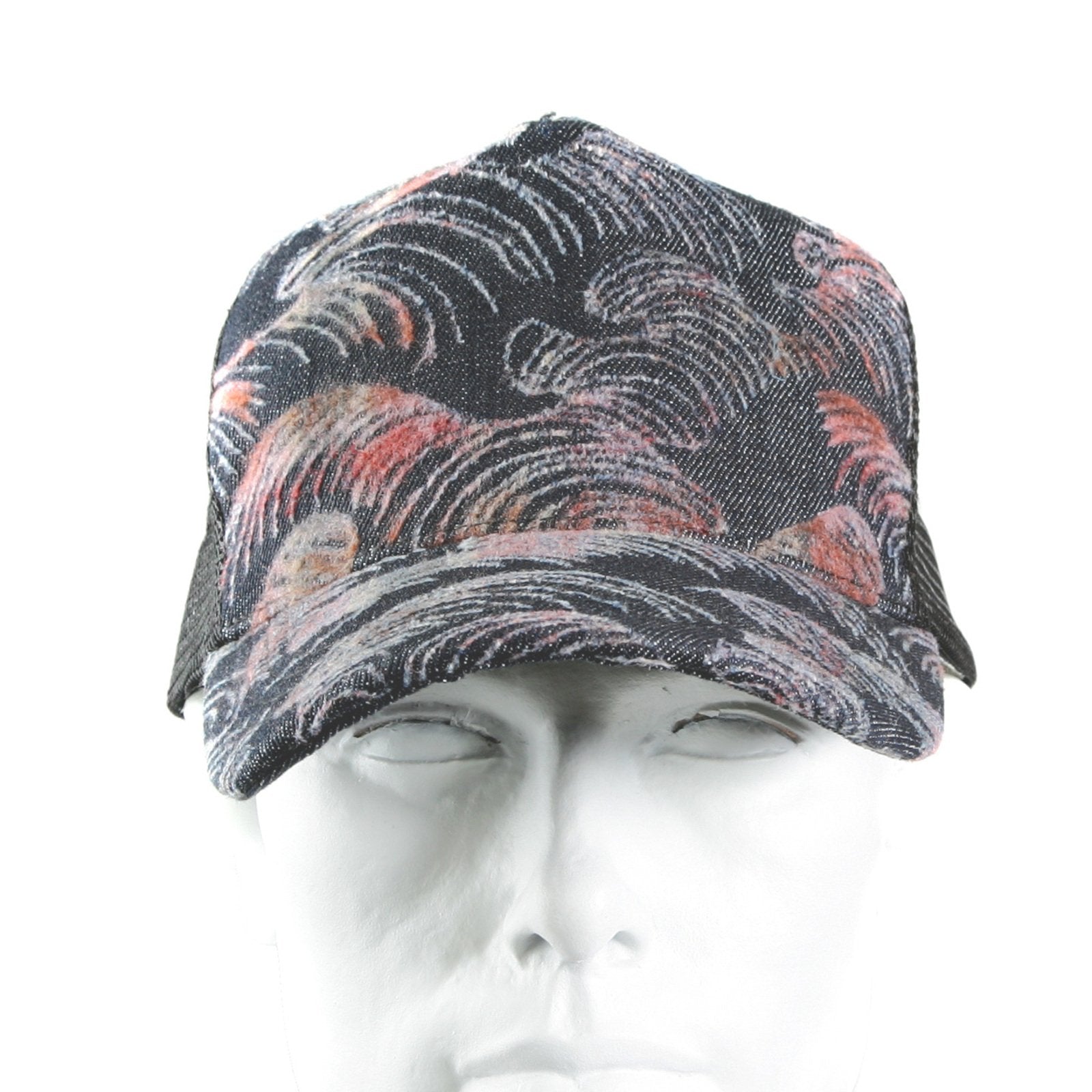RMC JEANS PINK FLOCK TSUNAMI WAVE EMBROIDERED BLACK MESH CAP FOR MEN REDM5902