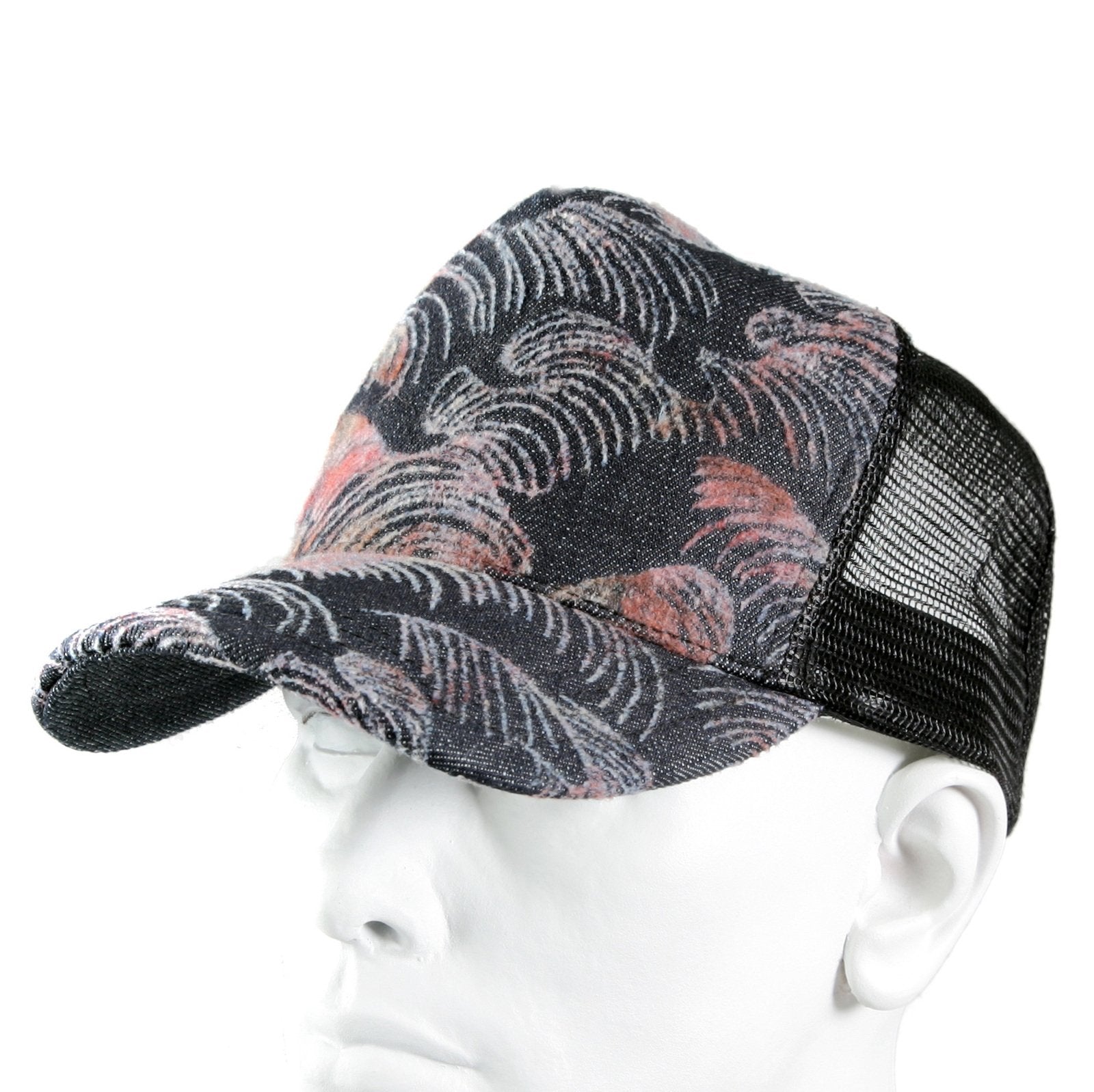RMC JEANS PINK FLOCK TSUNAMI WAVE EMBROIDERED BLACK MESH CAP FOR MEN REDM5902