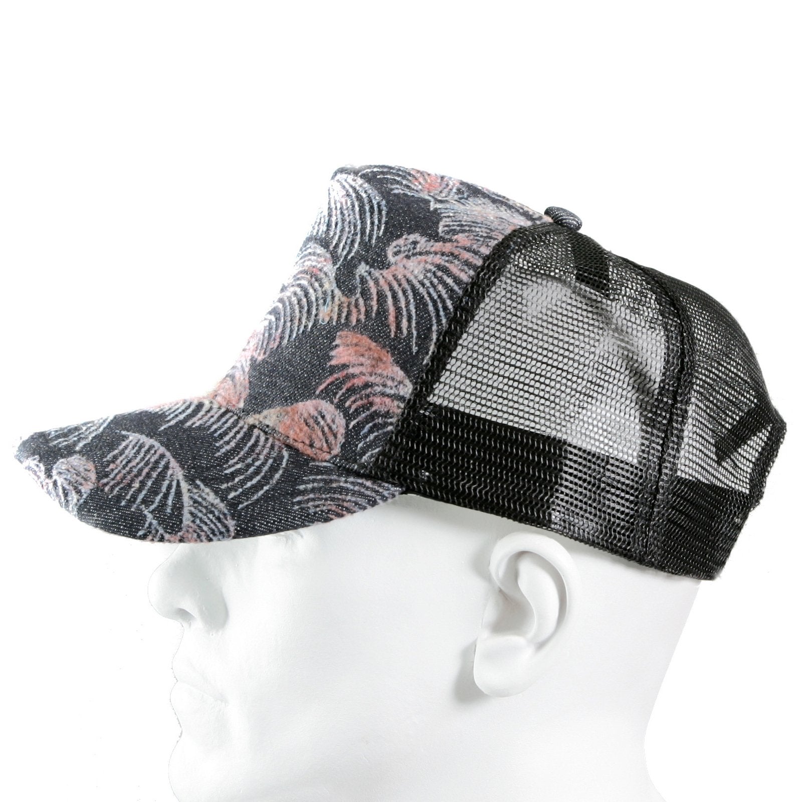 RMC JEANS PINK FLOCK TSUNAMI WAVE EMBROIDERED BLACK MESH CAP FOR MEN REDM5902
