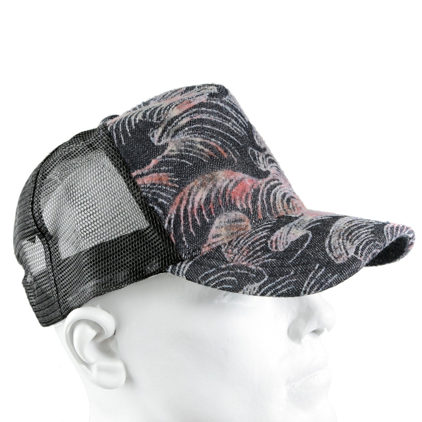RMC JEANS PINK FLOCK TSUNAMI WAVE EMBROIDERED BLACK MESH CAP FOR MEN REDM5902
