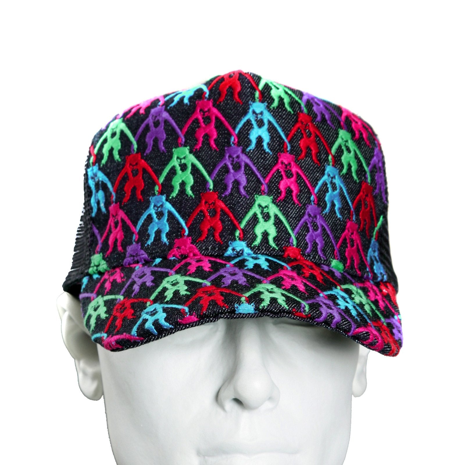 RMC JEANS BLACK MESH WITH MULTI COLOUR COMBO EMBROIDERED CAP FOR MEN REDM9101