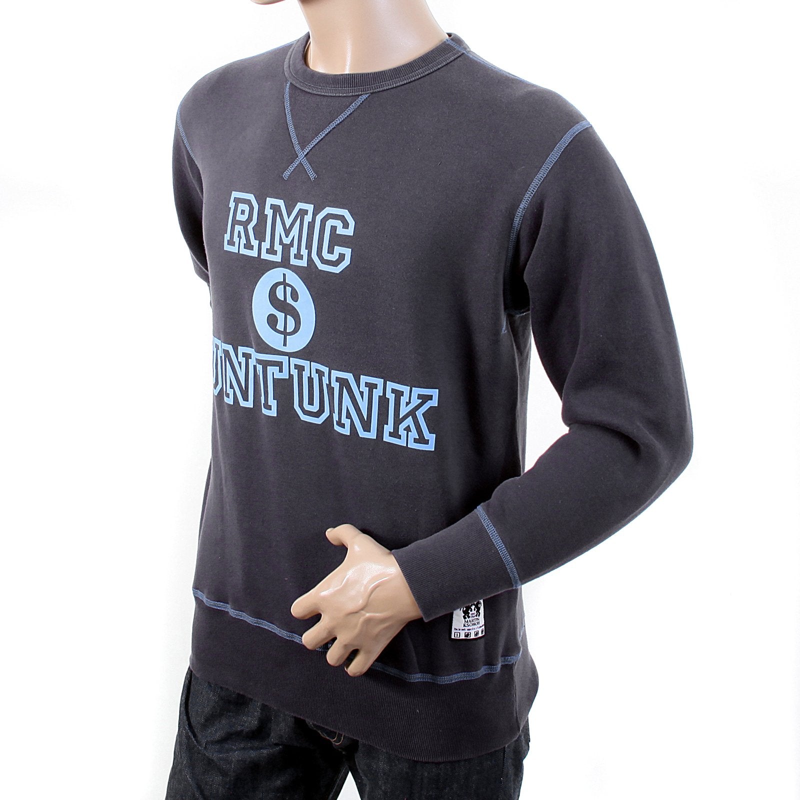 RMC MARTIN KSOHOH WASHED NAVY REGULAR FIT RWH141263 CREWNECK DOLLAR UNTUNK SWEATSHIRT FOR MEN REDM1034
