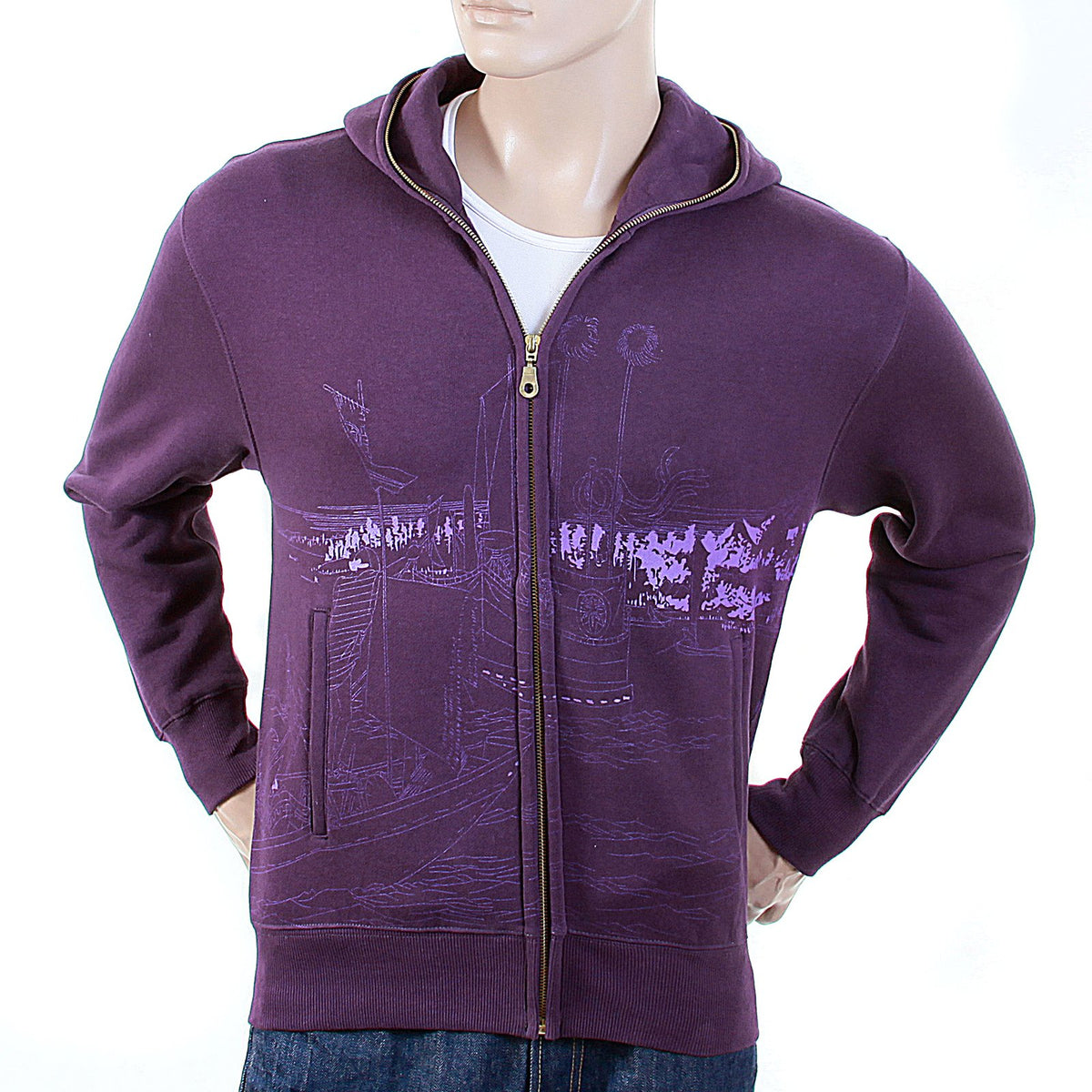 RMC MARTIN KSOHOH REGULAR FIT PURPLE RJK141162 TOYO STORY BRIDGE HOODED SWEATSHIRT FOR MEN REDM1068