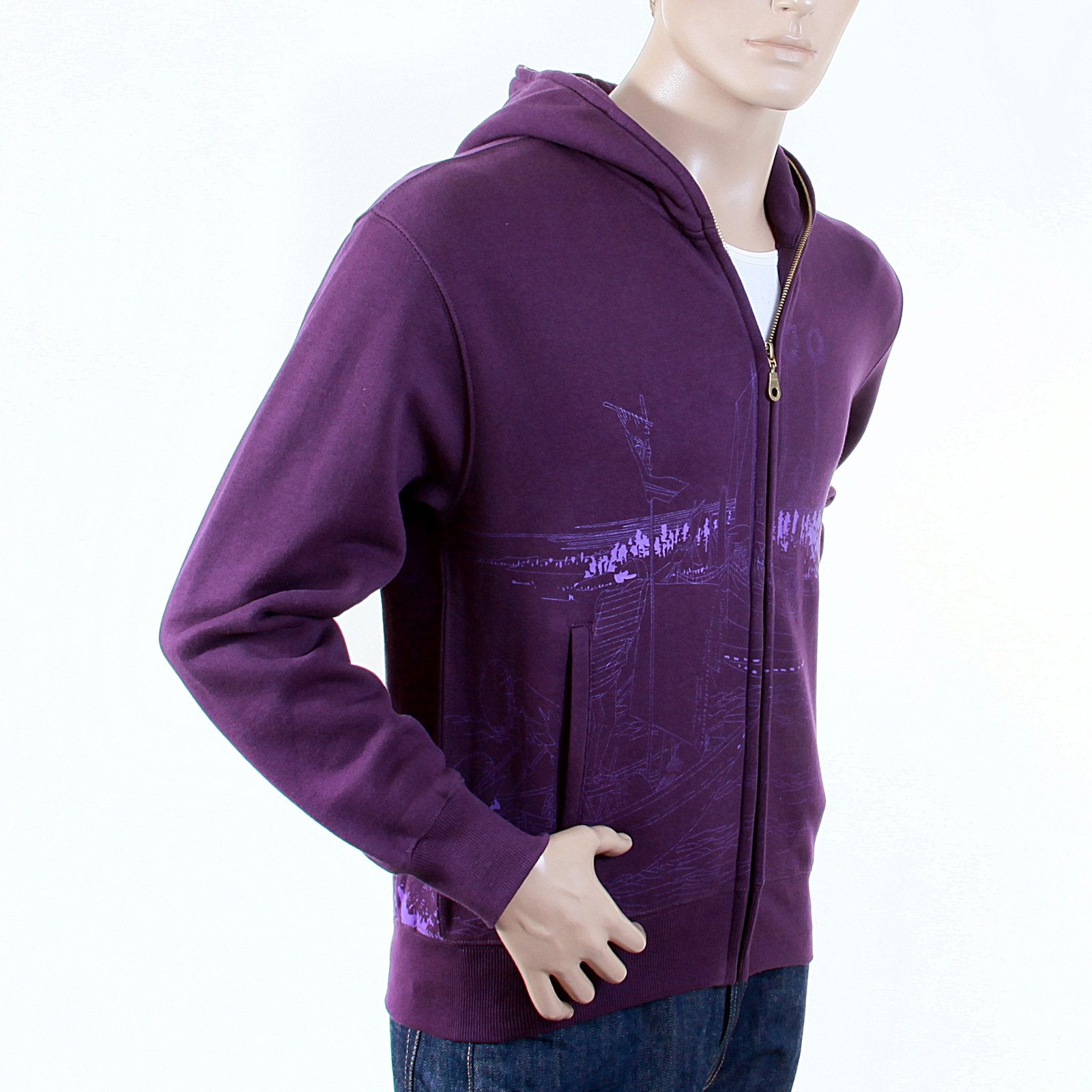 RMC MARTIN KSOHOH REGULAR FIT PURPLE RJK141162 TOYO STORY BRIDGE HOODED SWEATSHIRT FOR MEN REDM1068