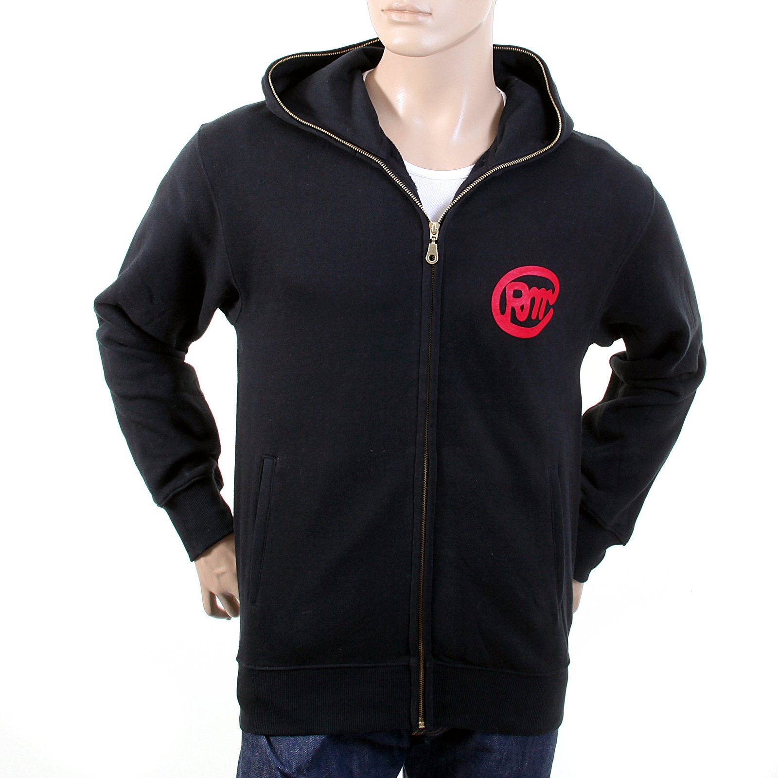 RMC MARTIN KSOHOH MENS RJK141160 REGULAR FIT ZIPPED FRONT UNTUNK PRINT HOODED SWEATSHIRT IN BLACK REDM1037