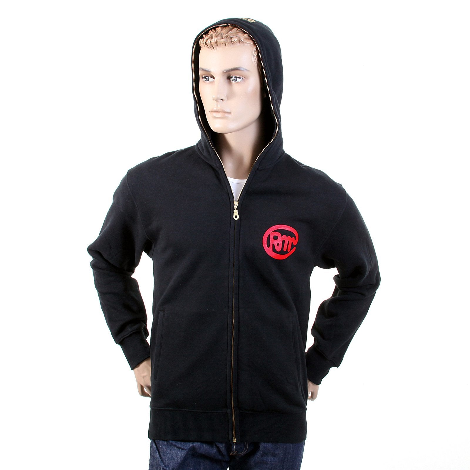 RMC MARTIN KSOHOH MENS RJK141160 REGULAR FIT ZIPPED FRONT UNTUNK PRINT HOODED SWEATSHIRT IN BLACK REDM1037