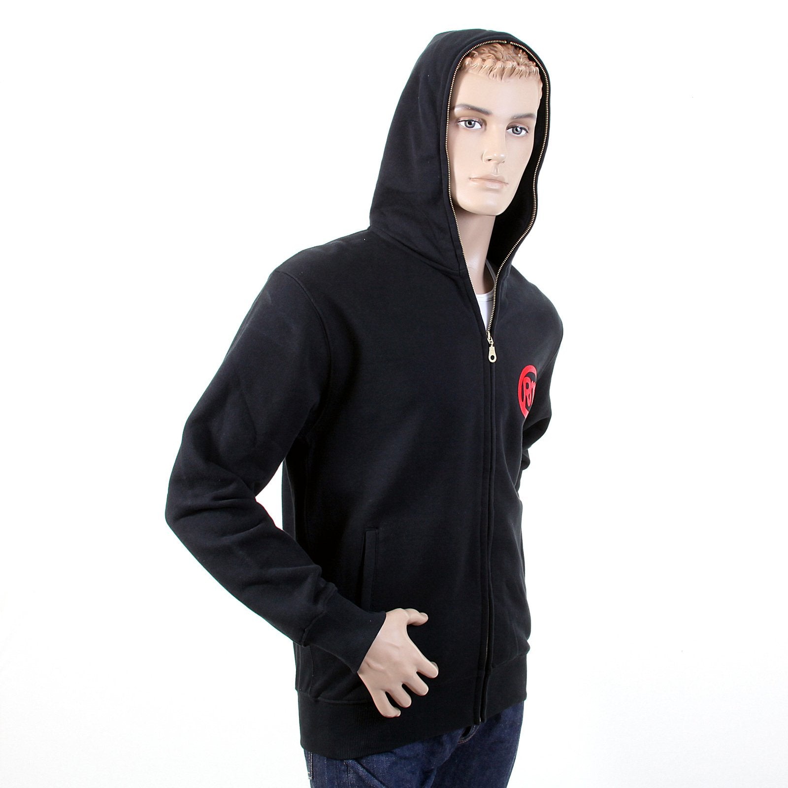 RMC MARTIN KSOHOH MENS RJK141160 REGULAR FIT ZIPPED FRONT UNTUNK PRINT HOODED SWEATSHIRT IN BLACK REDM1037