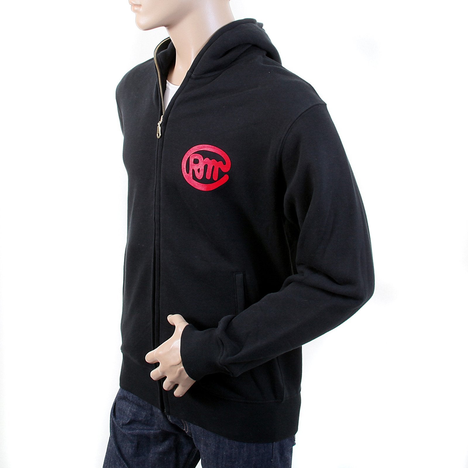 RMC MARTIN KSOHOH MENS RJK141160 REGULAR FIT ZIPPED FRONT UNTUNK PRINT HOODED SWEATSHIRT IN BLACK REDM1037