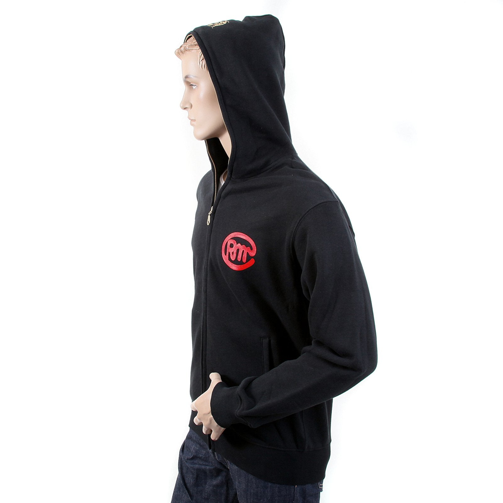RMC MARTIN KSOHOH MENS RJK141160 REGULAR FIT ZIPPED FRONT UNTUNK PRINT HOODED SWEATSHIRT IN BLACK REDM1037