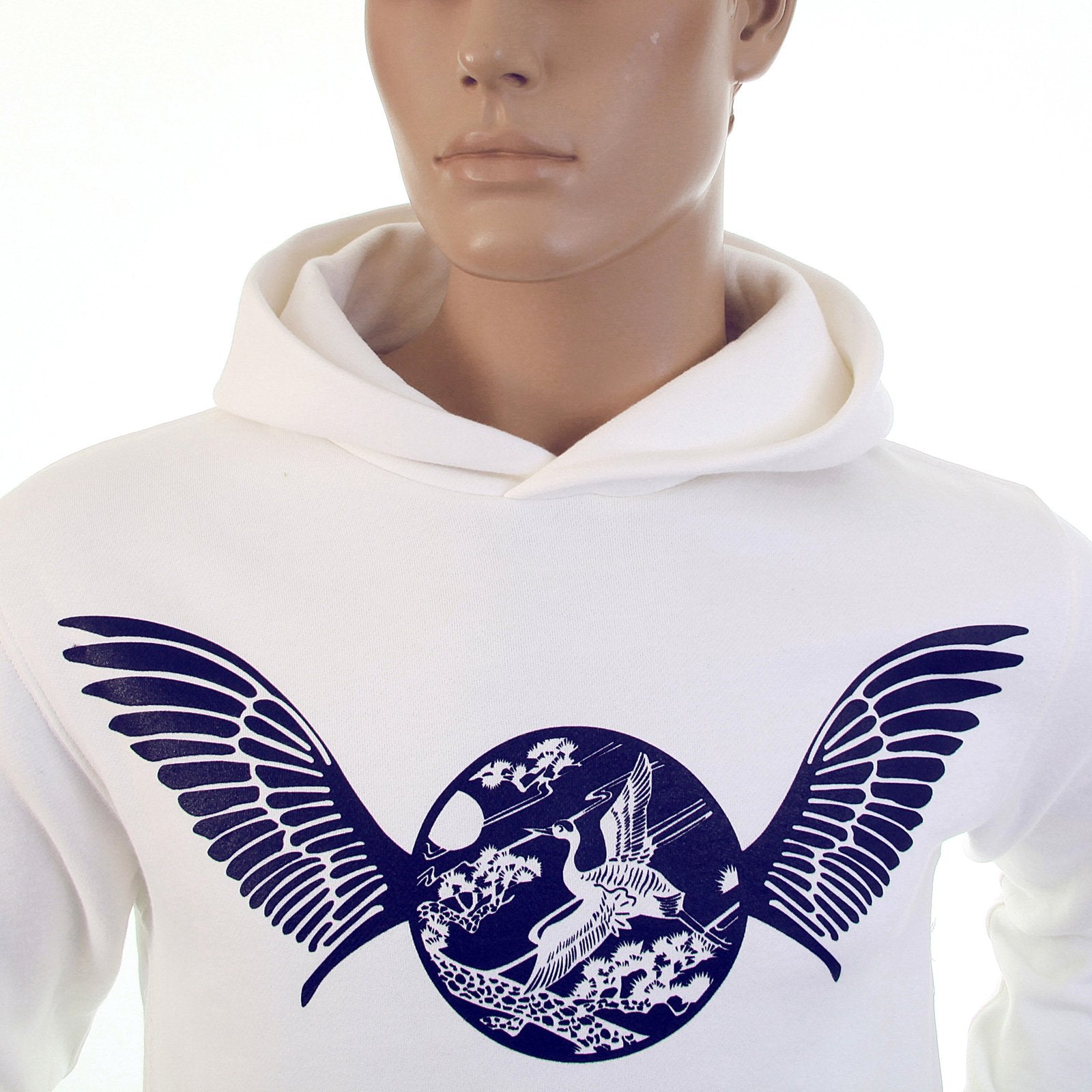 RMC MARTIN KSOHOH LARGE FITTING FREEDOM CRANE RWC141264 WHITE HOODED SWEATSHIRT WITH NAVY CRANE PRINT REDM1026